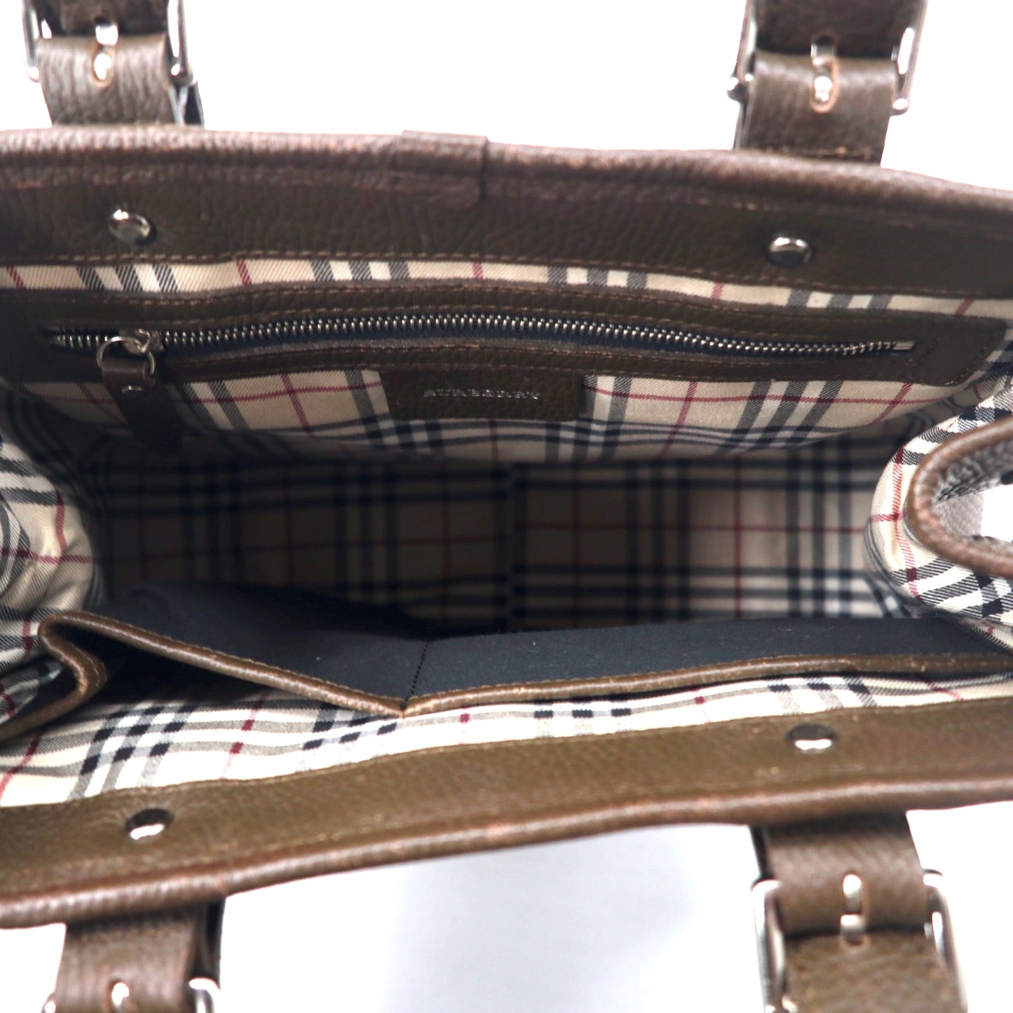 BURBERRY Square Handbag Brown Leather Grained Leather Inside Nova Check