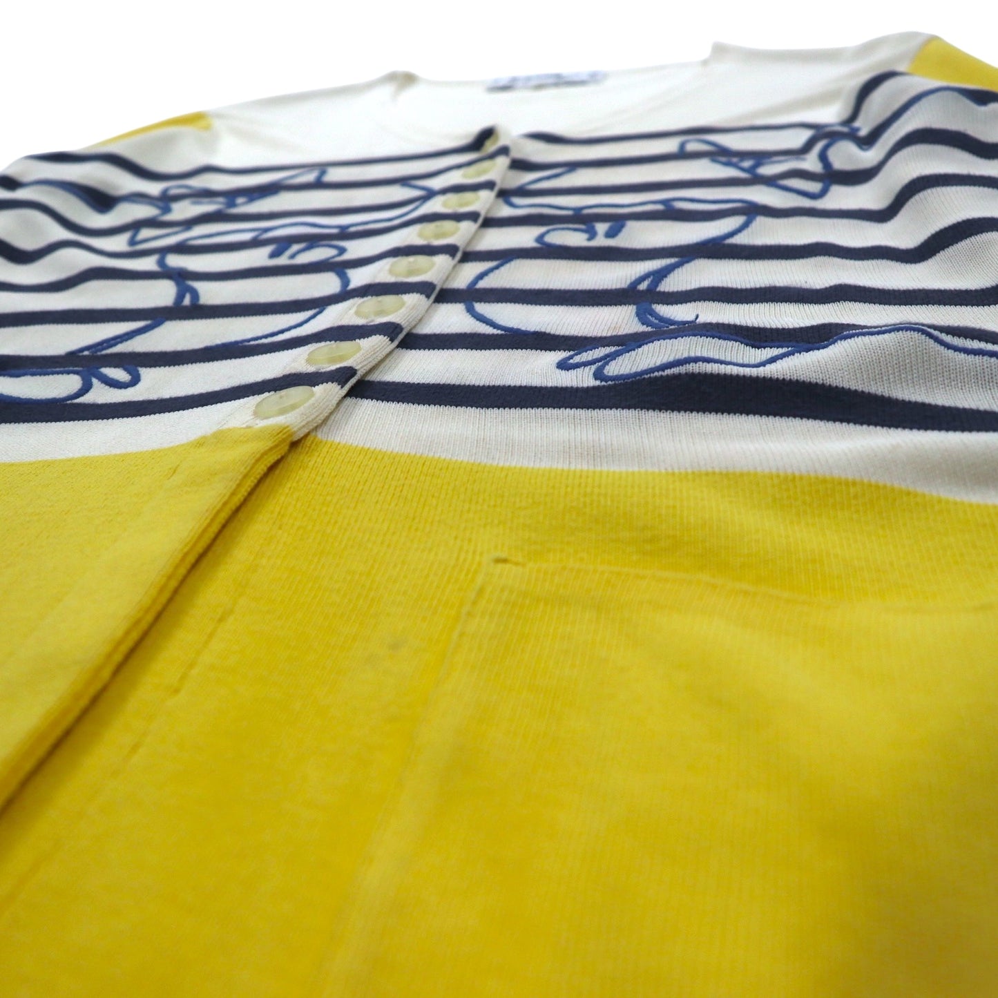 JC de Castelbajac イタリア製 90年代 ロング カーディガン L ベージュ イエロー ボーダー キャラクター刺繍