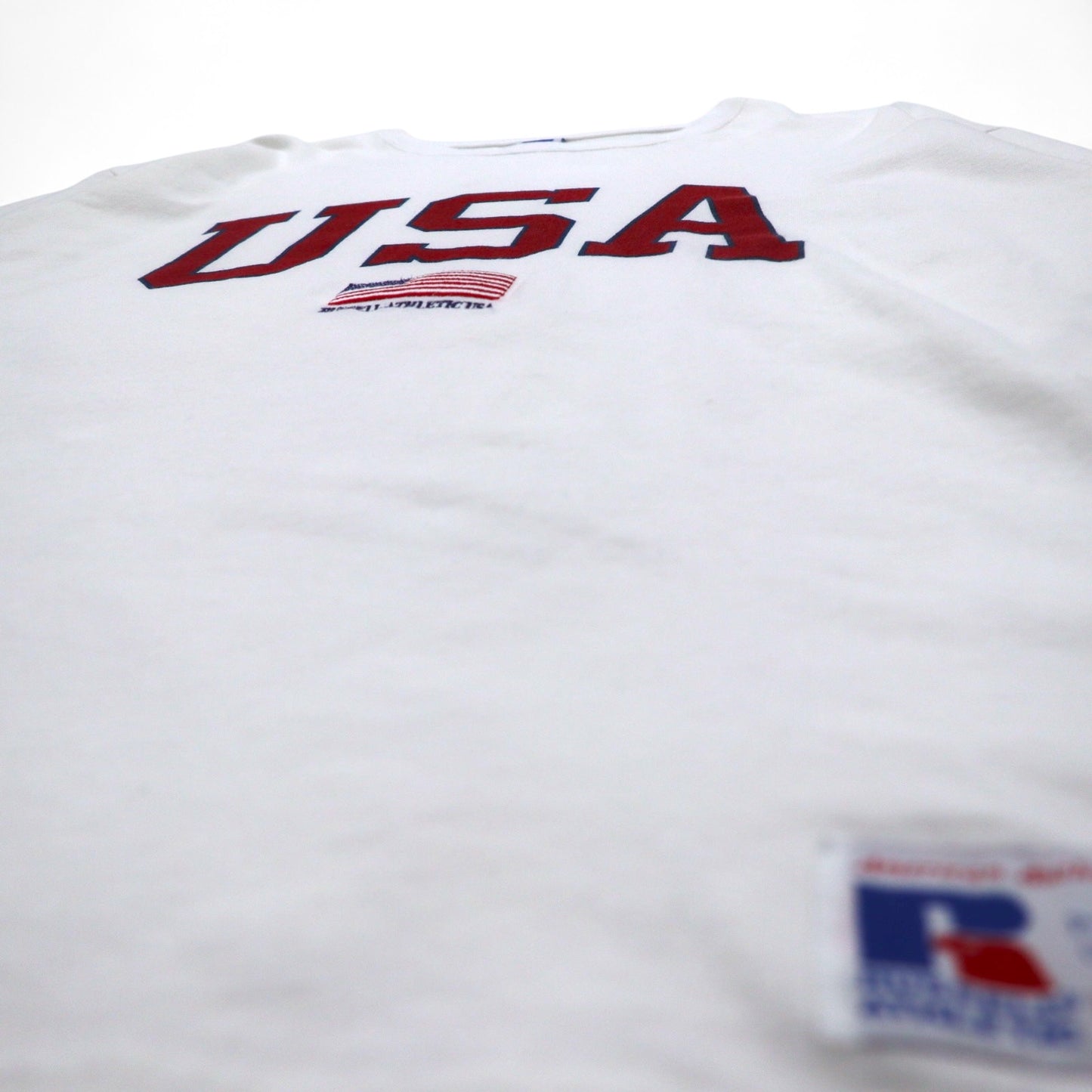RUSSELL ATHLETIC ロングスリーブ Tシャツ ロンT L ホワイト USAプリント 星条旗 刺繍