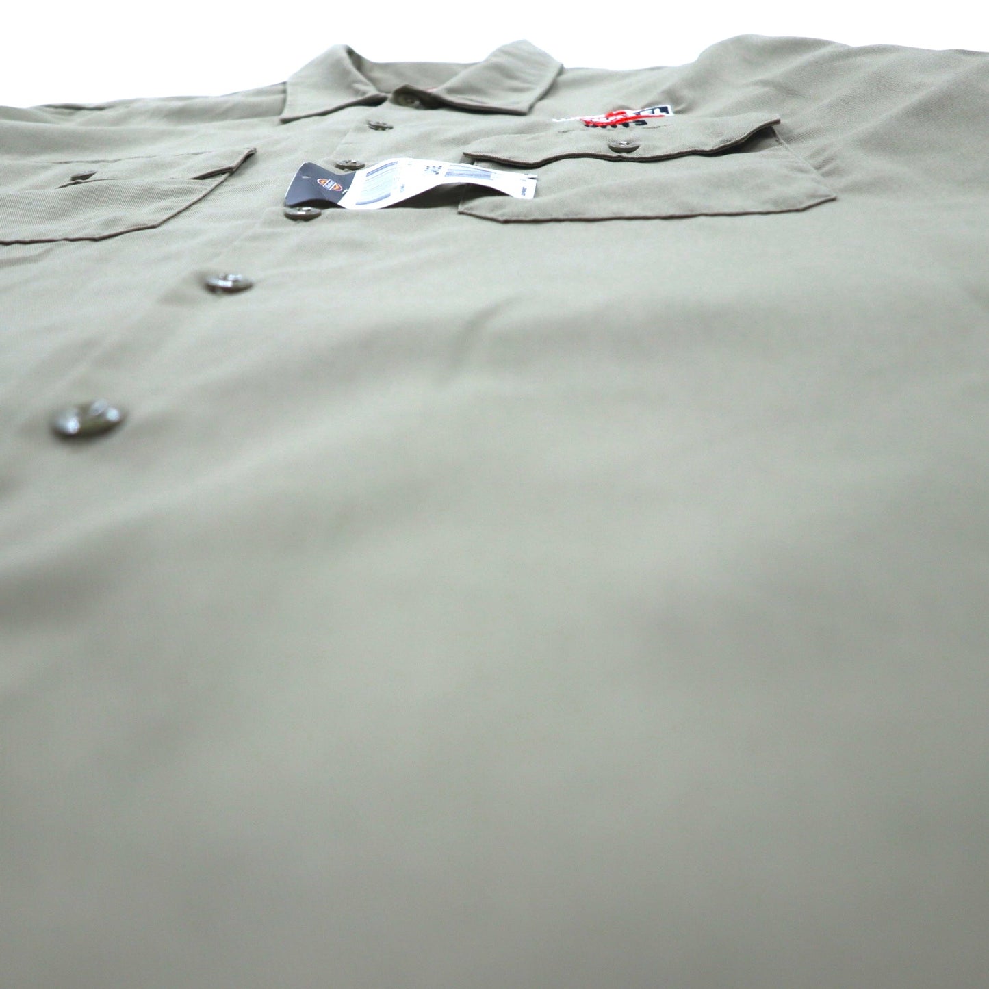 Dickies 半袖 ワークシャツ L ベージュ US企業 ワンポイント刺繍 ダブルポケット BHTS 1574KH 未使用品