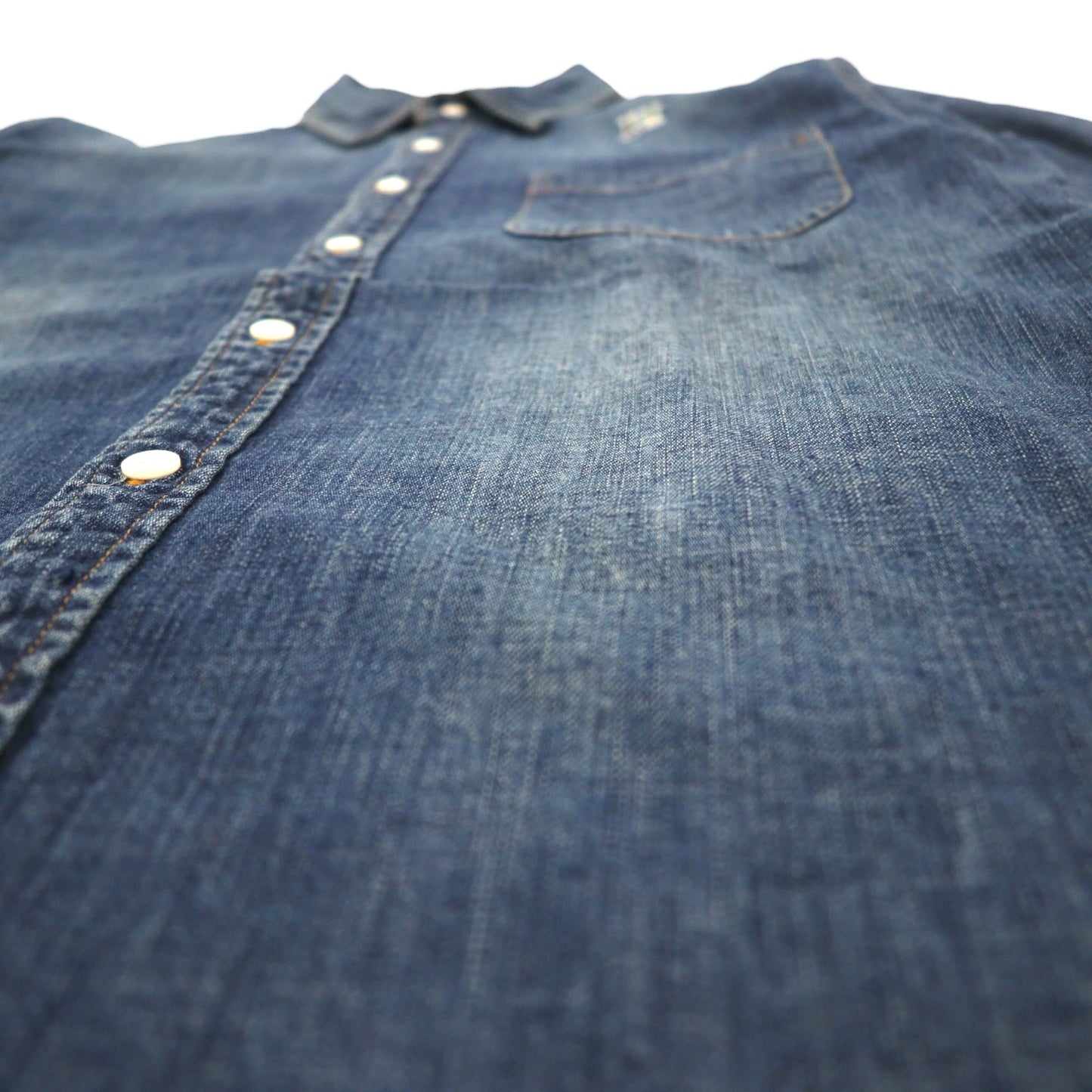 HBNS ワーク デニムシャツ S インディゴ ブルー ロゴ刺繍 胸ポケット 日本製