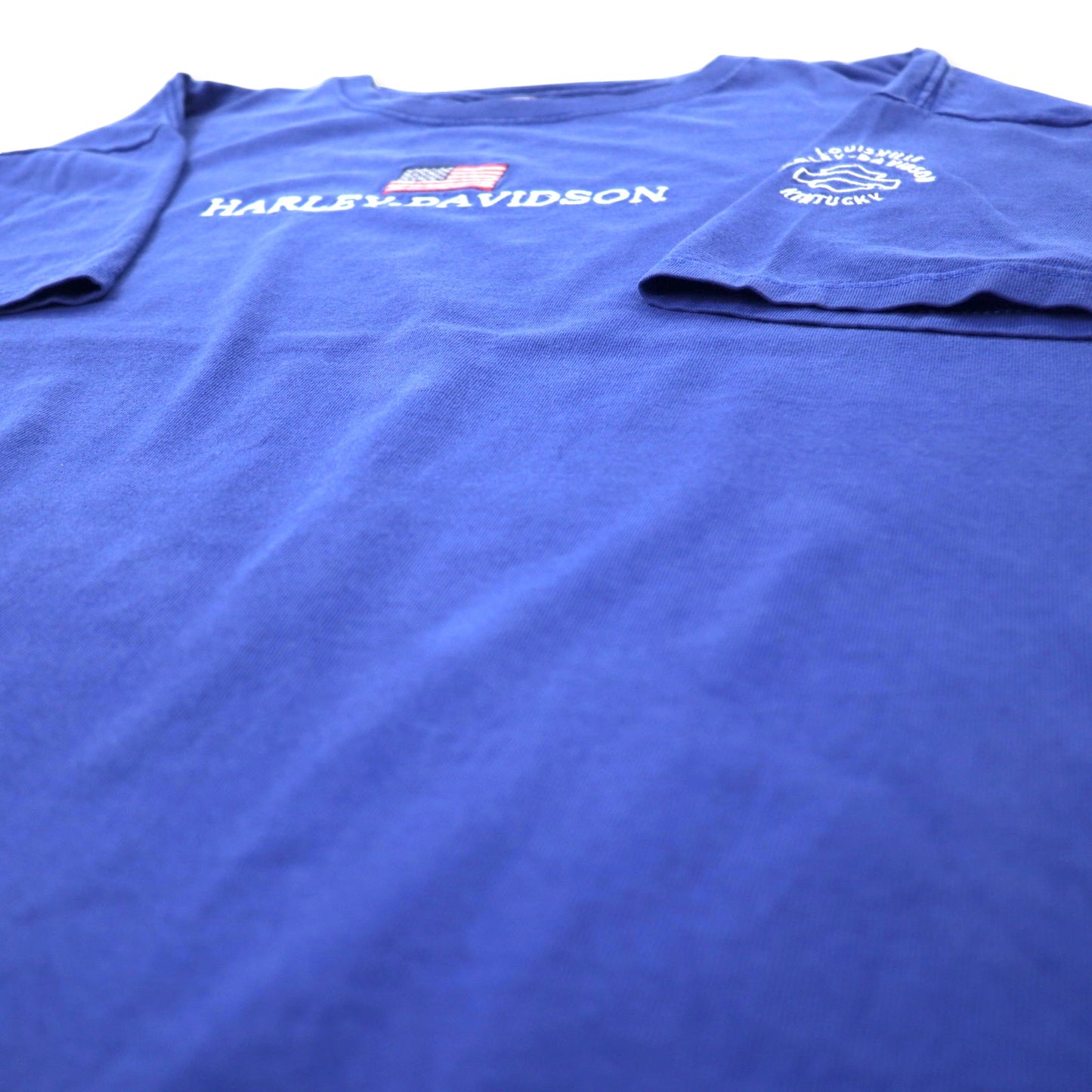 HARLEY DAVIDSON USA製 ロゴ刺繍 Tシャツ XL ブルー コットン 星条旗