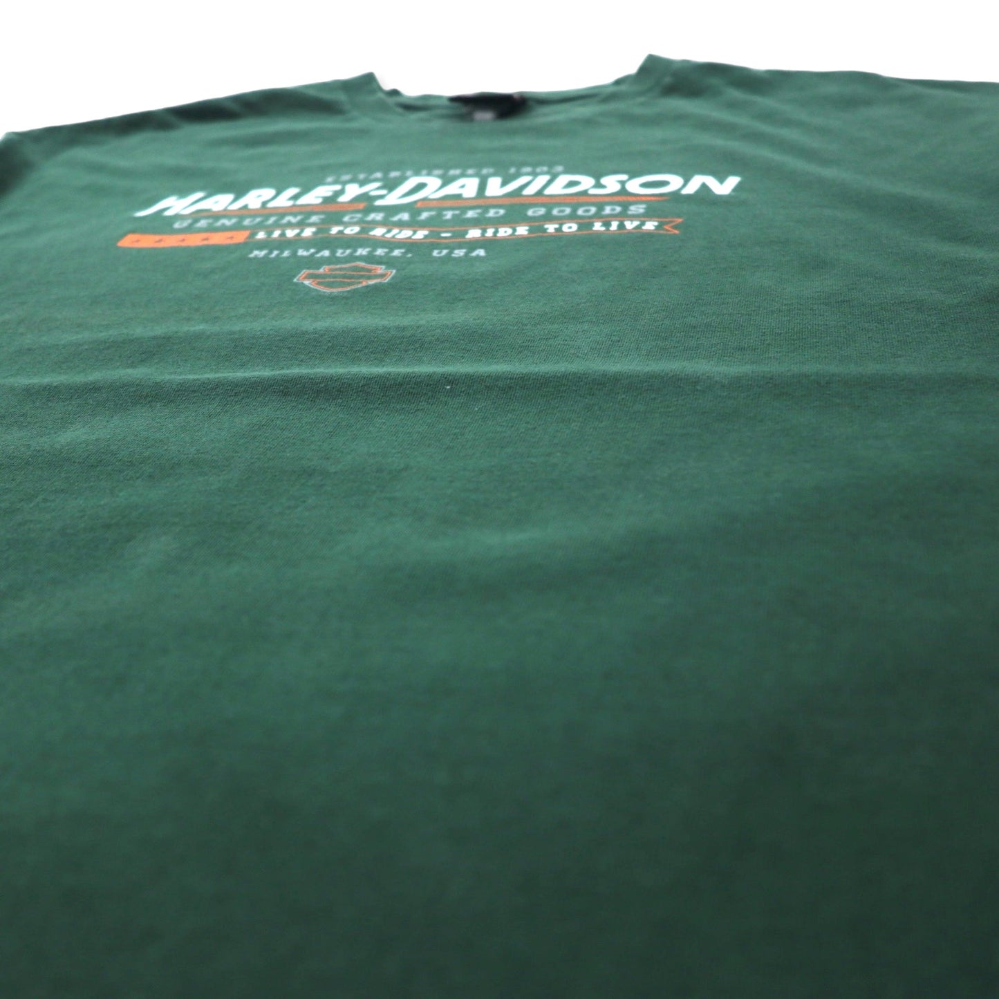 HARLEY DAVIDSON ロゴプリント Tシャツ XL グリーン コットン ナンバーワン 両面プリント DENTON COUNTY TX