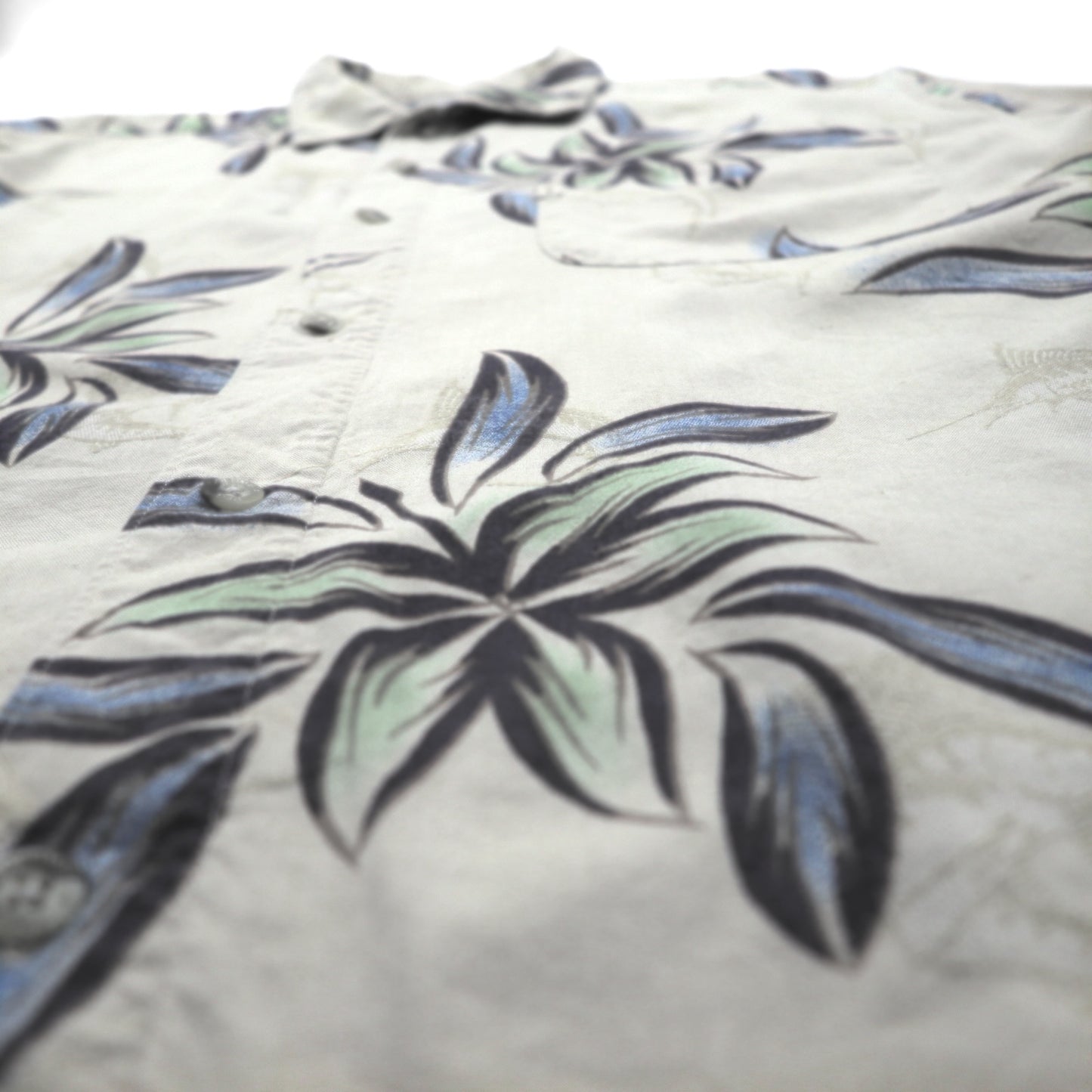 Columbia アロハシャツ 総柄 半袖シャツ L ベージュ ハイビスカス フィッシング 魚 FM7086