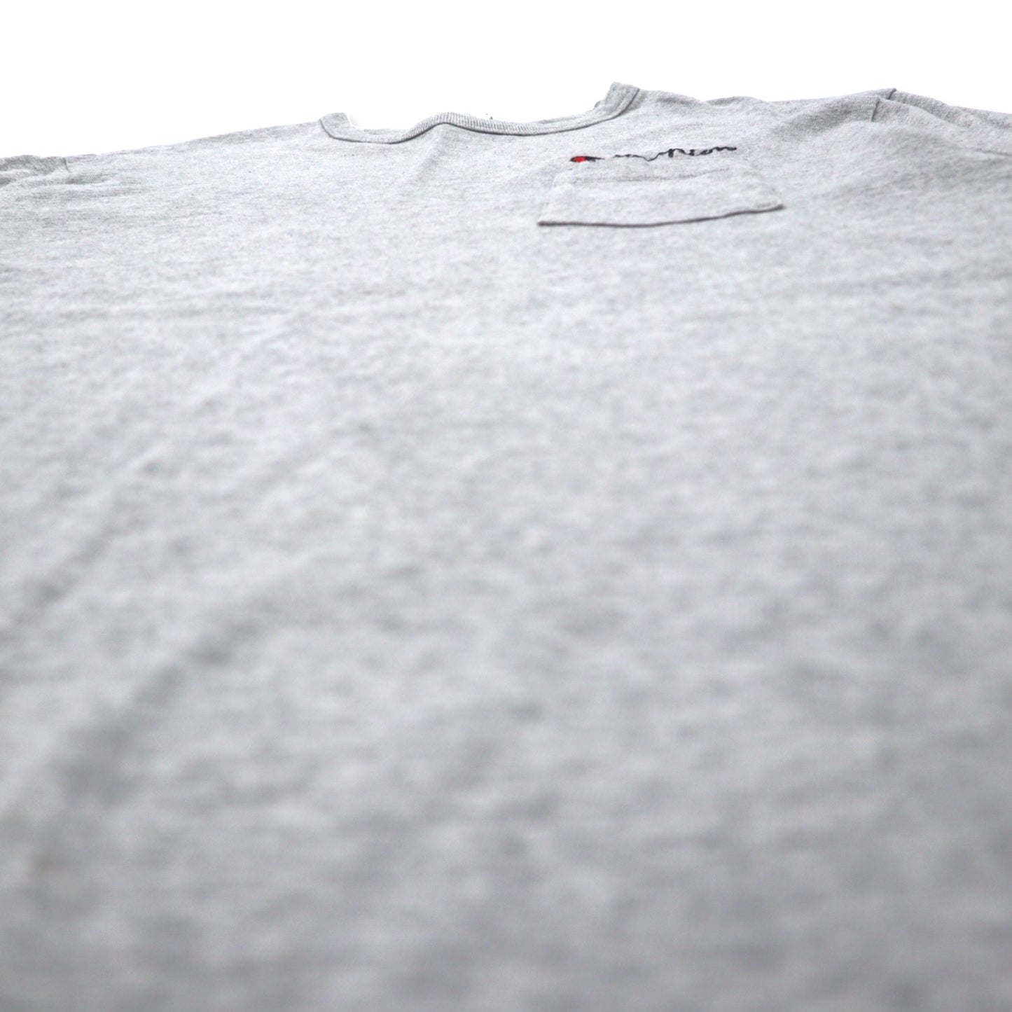 Champion 90s T-shirt, Pocket T, 3XL, Gray, Cotton, Bar Tag, One Point Logo Embroidery, Big Size