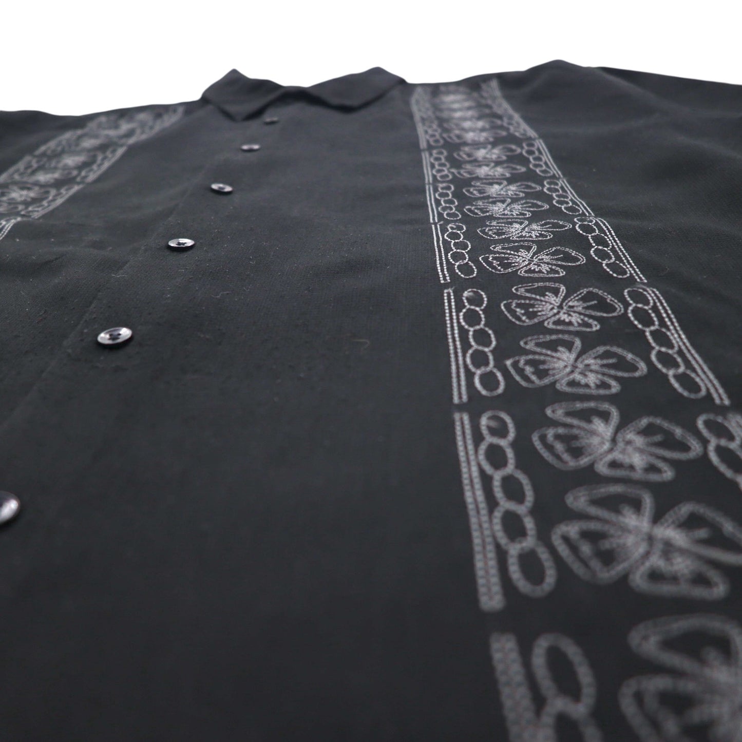 BRUNO 刺子 ビッグサイズ イタリア キューバシャツ XL ブラック ポリエステル 刺繍 スエード調