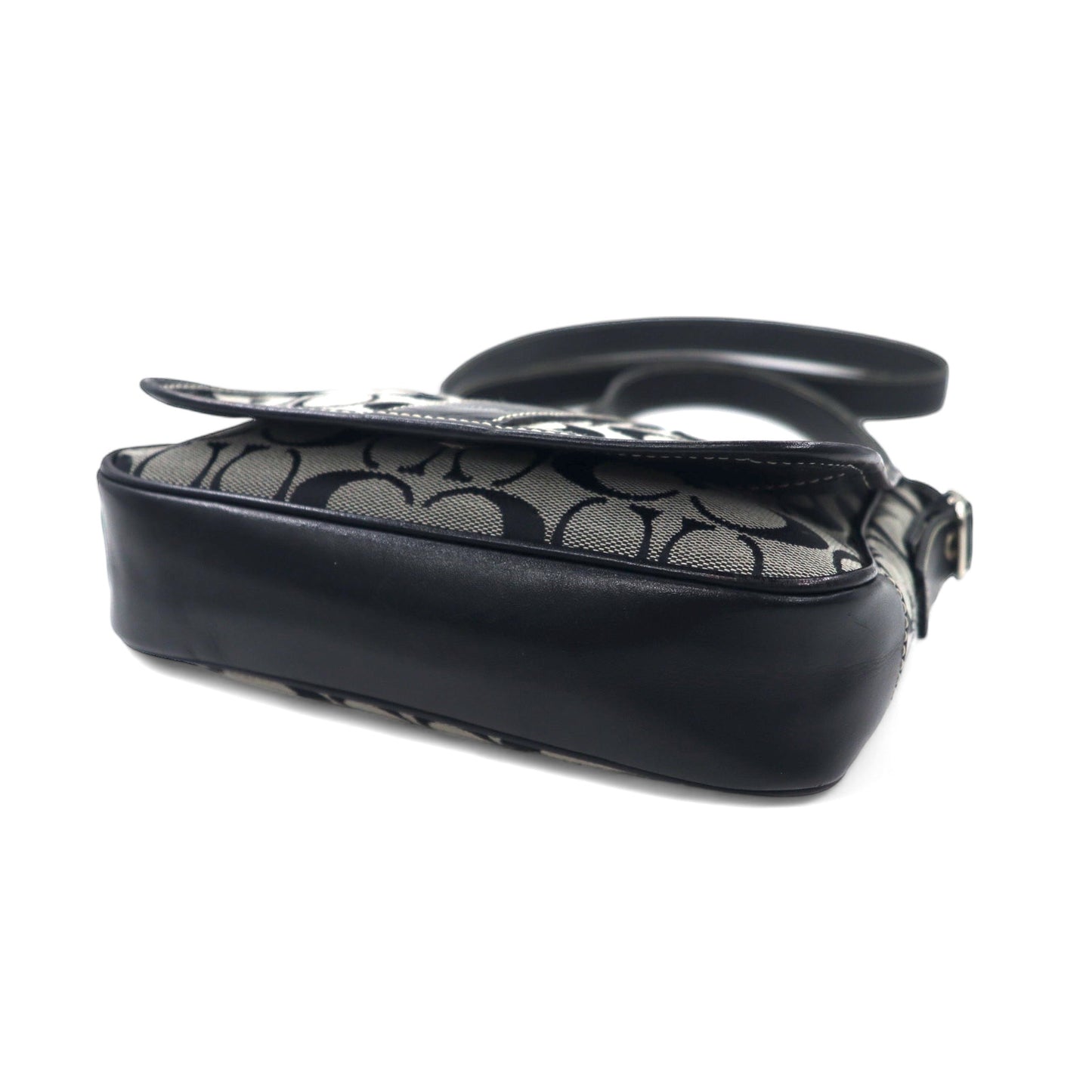 COACH Signature Shoulder Bag Grey Canvas Leather G3K-6357