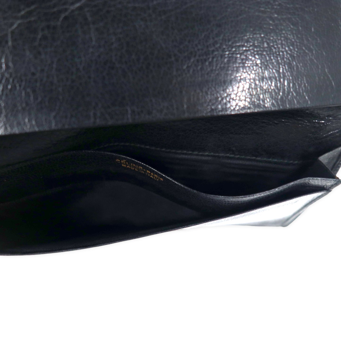 CELINE Long Wallet Billfold Black Leather Carriage Logo Engraved Old Made in Italy