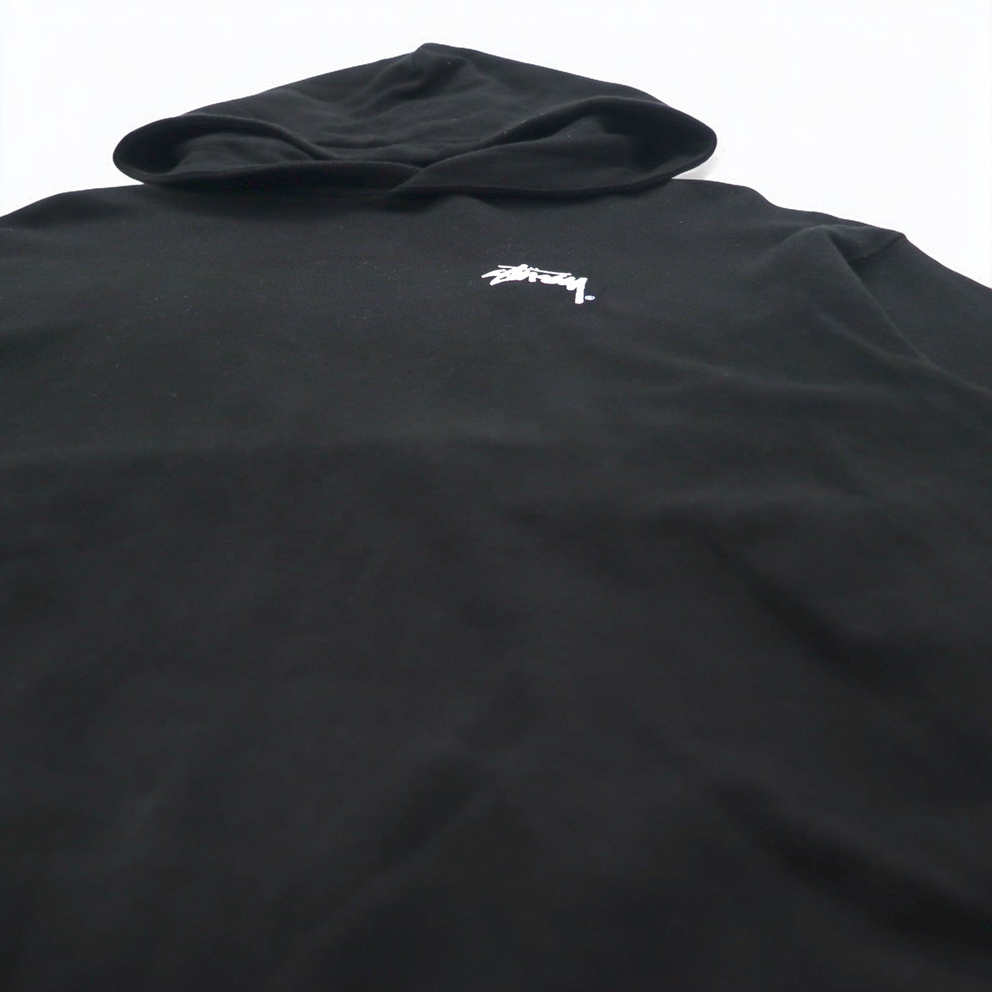 Stussy ドロップショルダー プルオーバーパーカー M ブラック ストックロゴ
