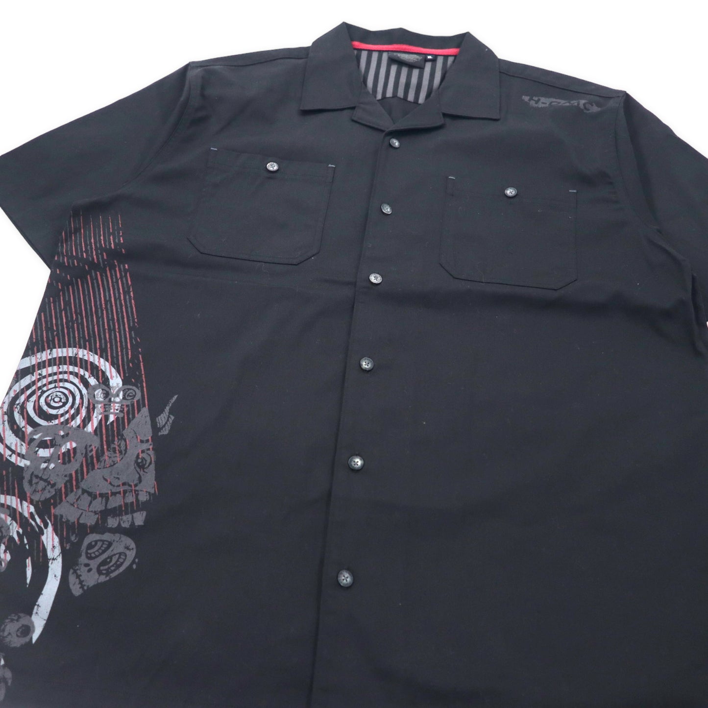 HARLEY DAVIDSON 半袖 オープンカラー ワークシャツ XL ブラック コットン ロゴプリント ビッグサイズ