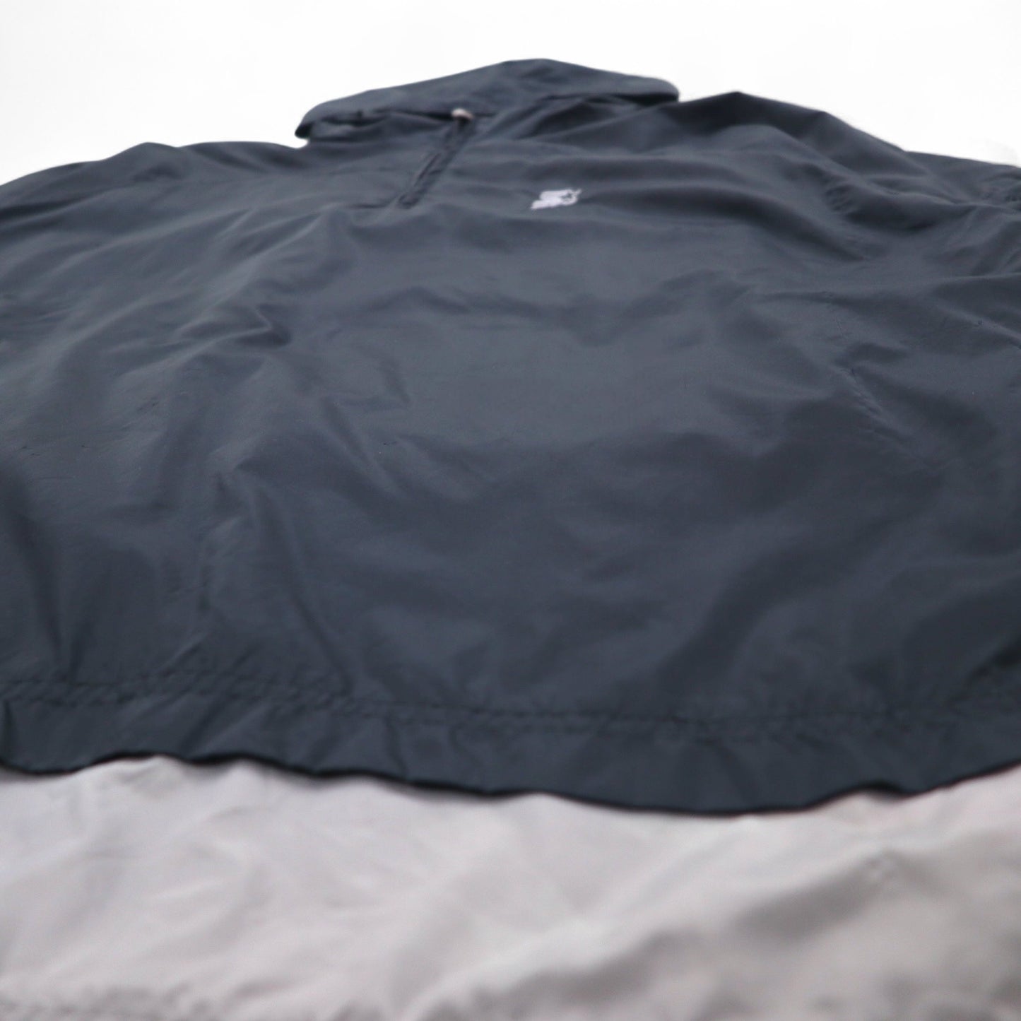 STARTER Layered Anorak Parka Half Zip Nylon Jacket L Black One Point Logo Embroidery