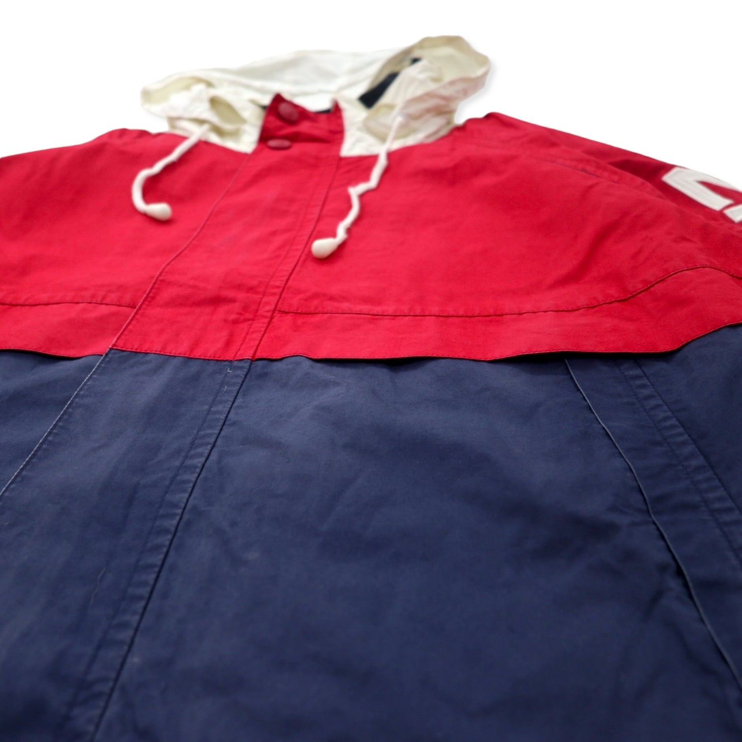 nautica 90年代 セーリングジャケット XL ネイビー レッド コットン サイドライン N983 フード収納式 ビッグサイズ