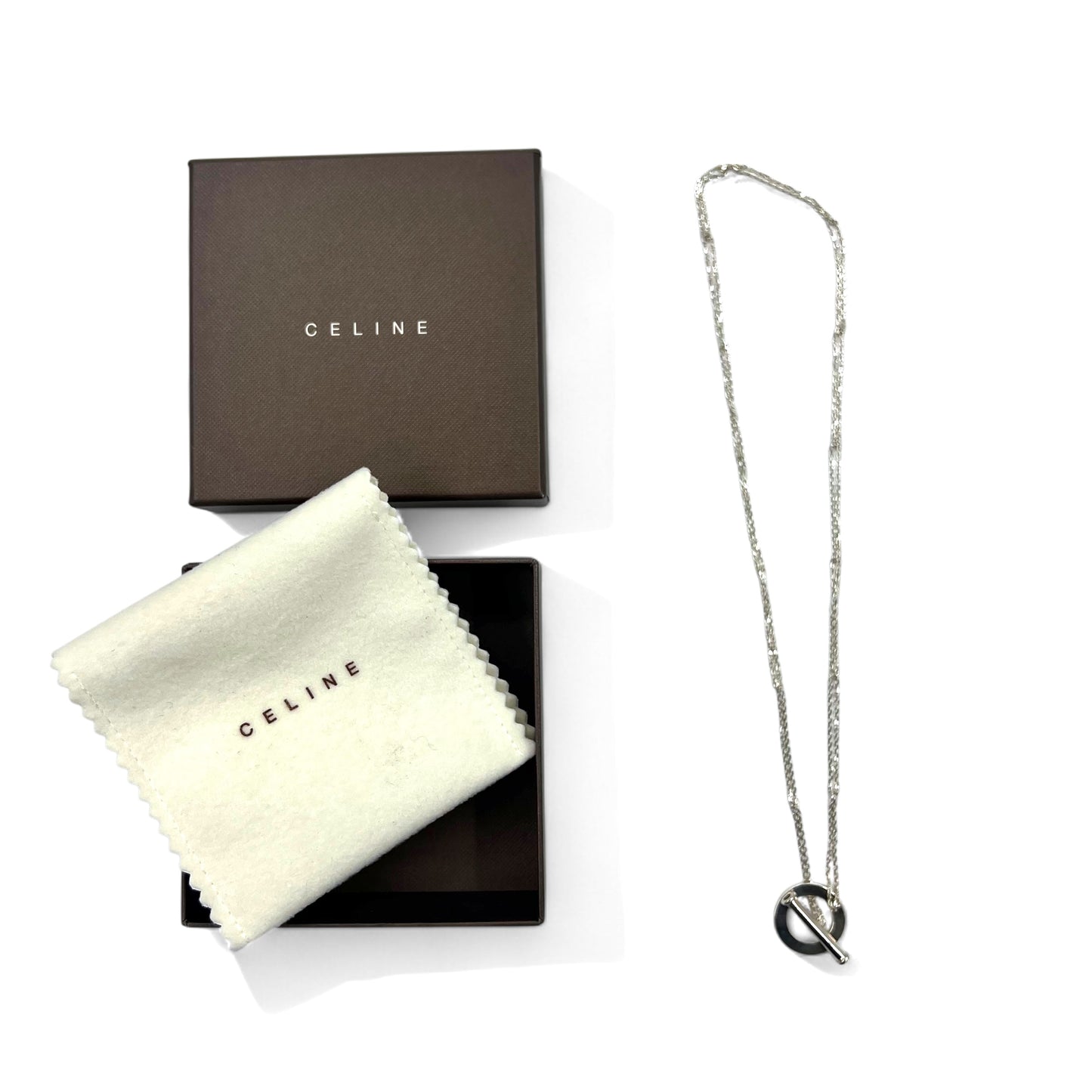 CELINE Circle Logo Toggle Necklace Pendant Silver 925