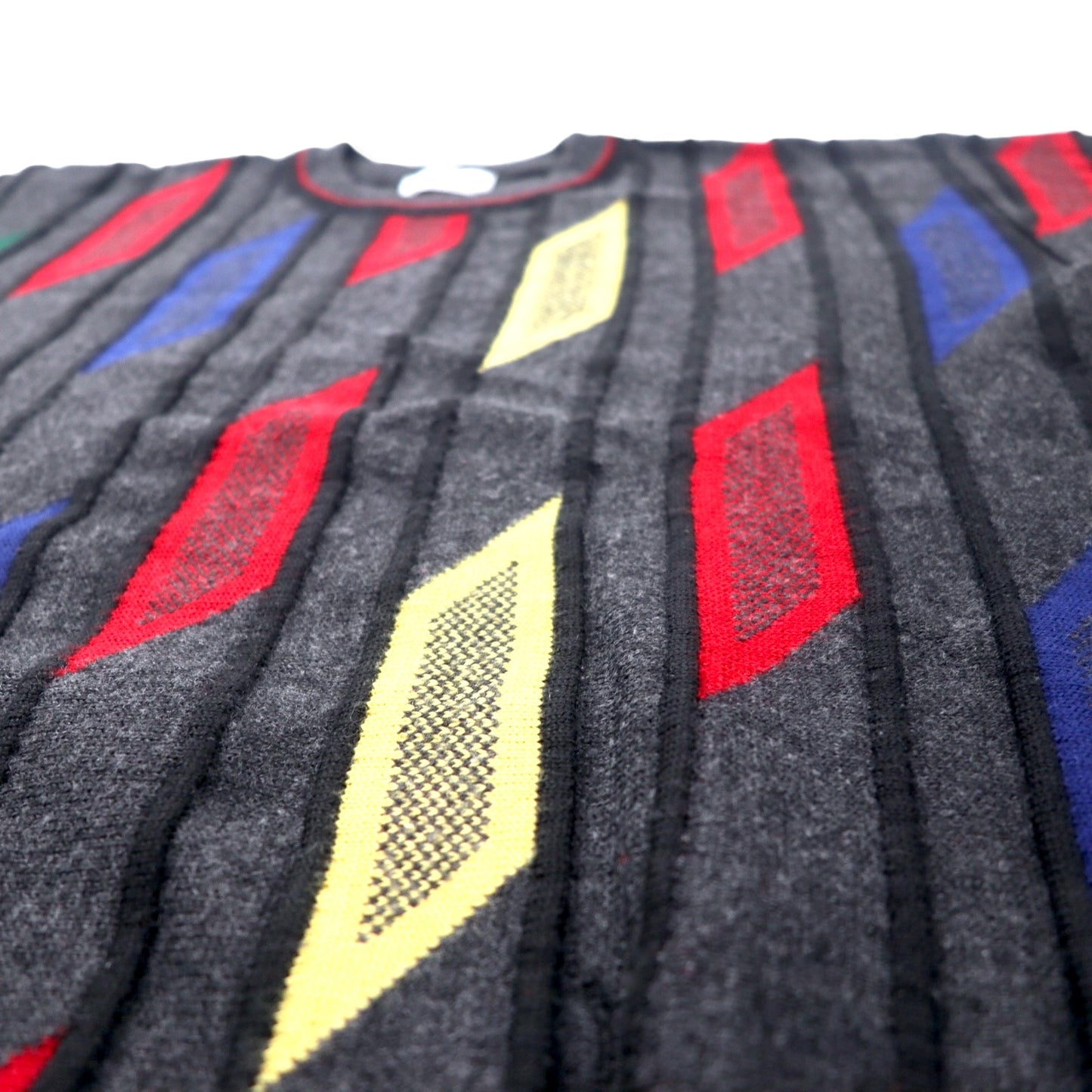 Alba Moda 3D ニット セーター L グレー 総柄 ウール ユーロヴィンテージ