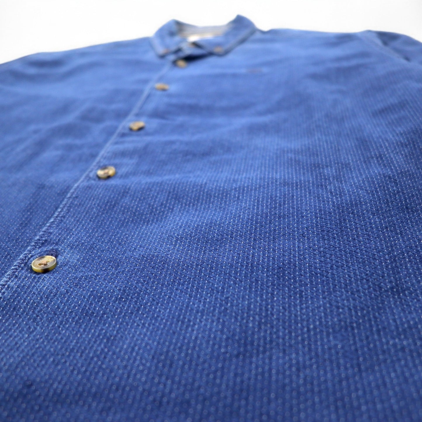 TIMBERLAND デニム ボタンダウンシャツ M インディゴ ブルー ワンポイントロゴ刺繍