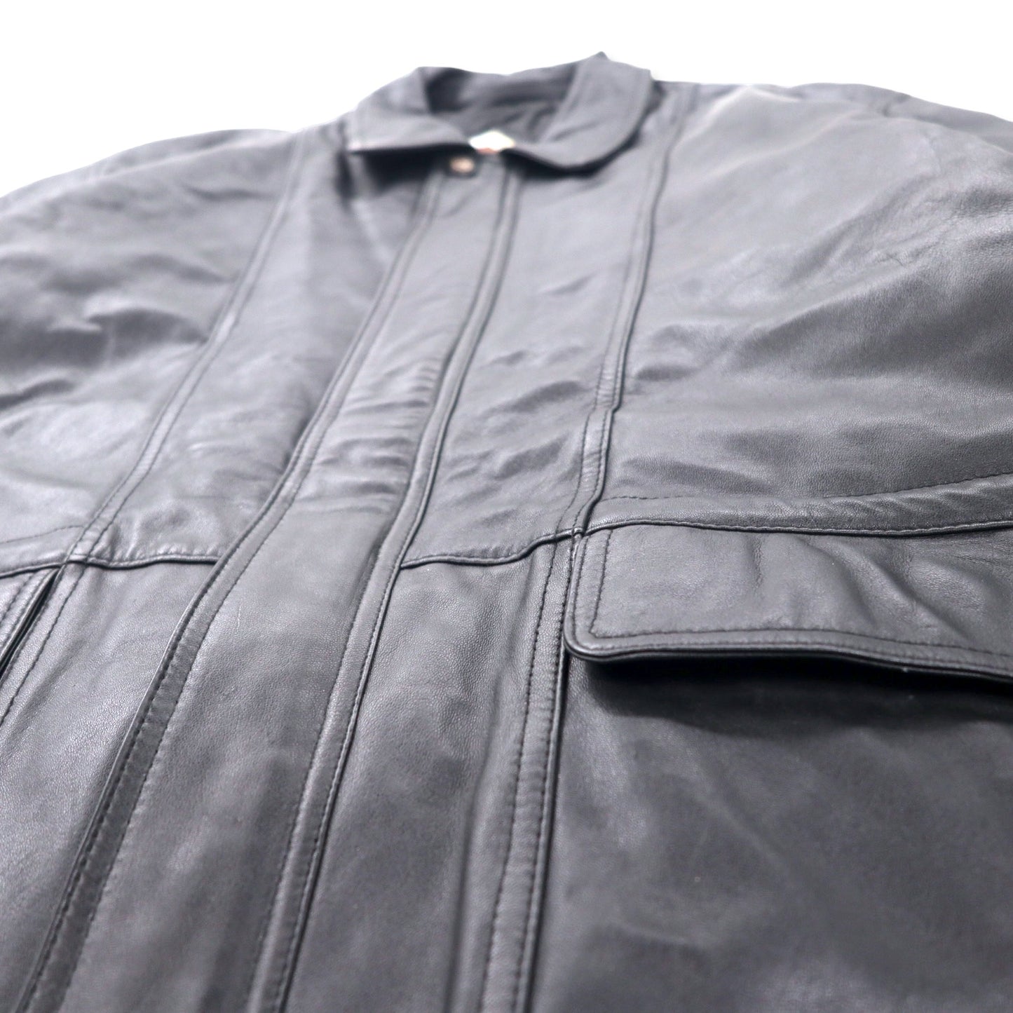 LMOGESS ラムレザー カーコート 3L ブラック 羊革 キルティングライナー ドローコード