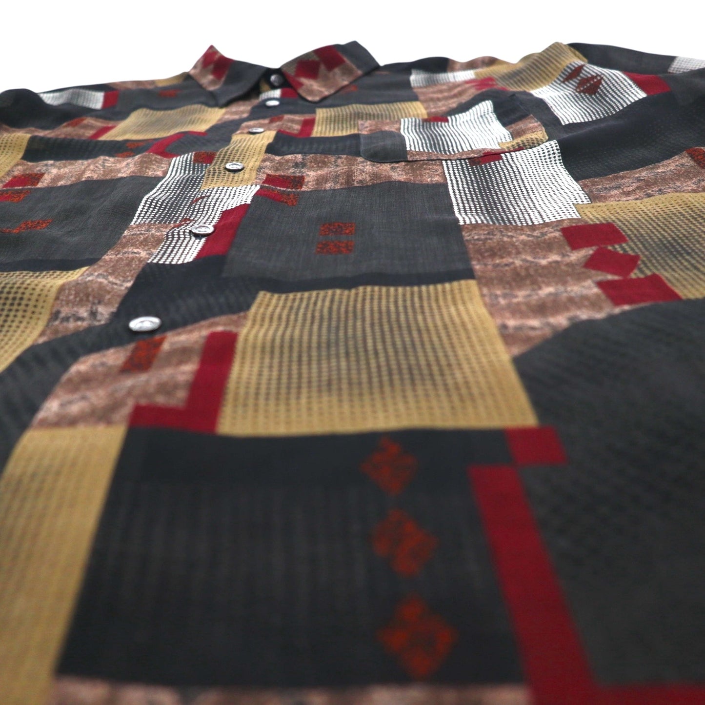 90s Big Size Short Sleeve Retro All-Over Print Polyester Shirt CLAUDIO VALENTINO 4XL Black All-Over Print