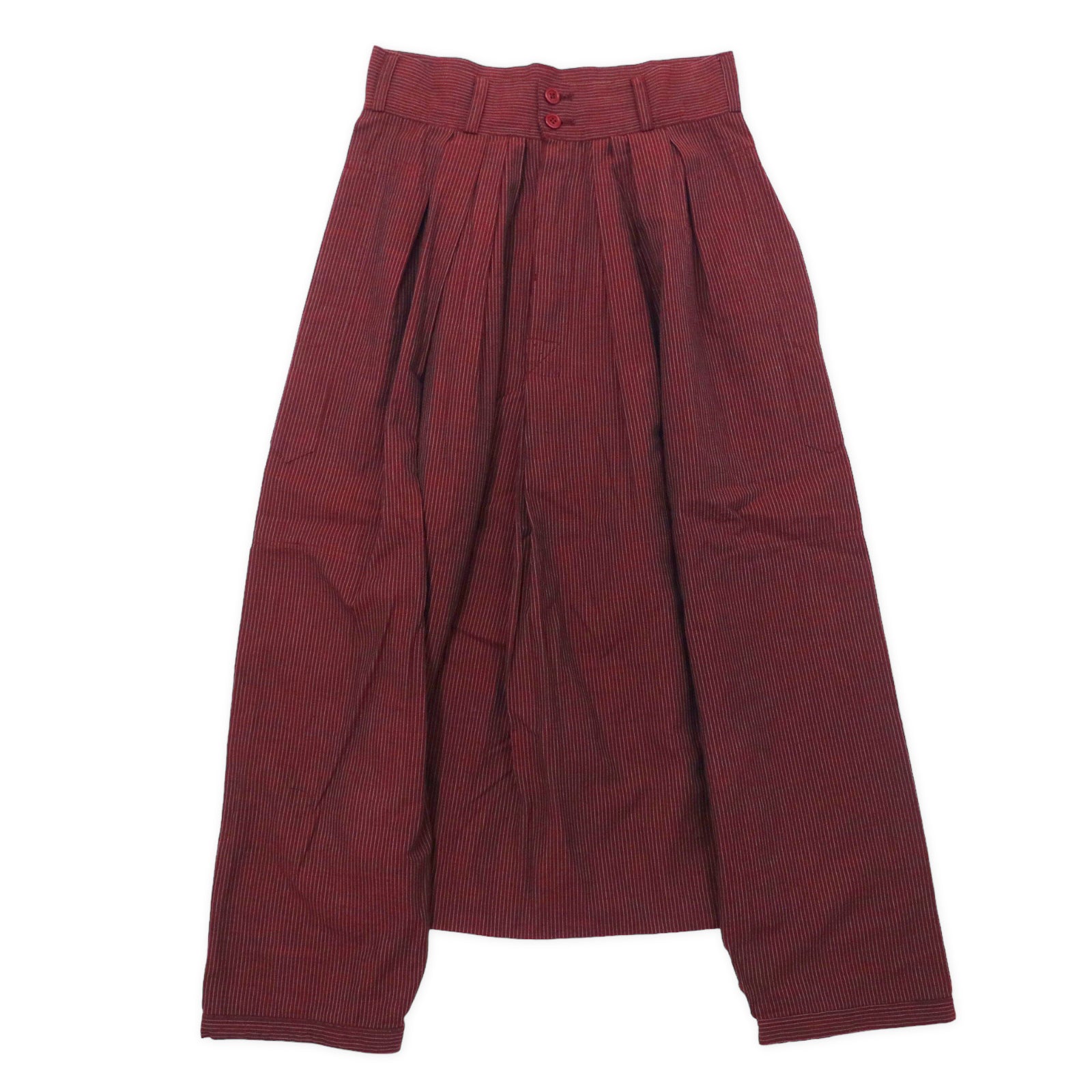 WORKSHOP (YOHJI YAMAMOTO / Y's) Saruel PANTS Hakama PANTS deformed Free  Bordeaux Striped Cotton Linen Japan Made – 日本然リトテ