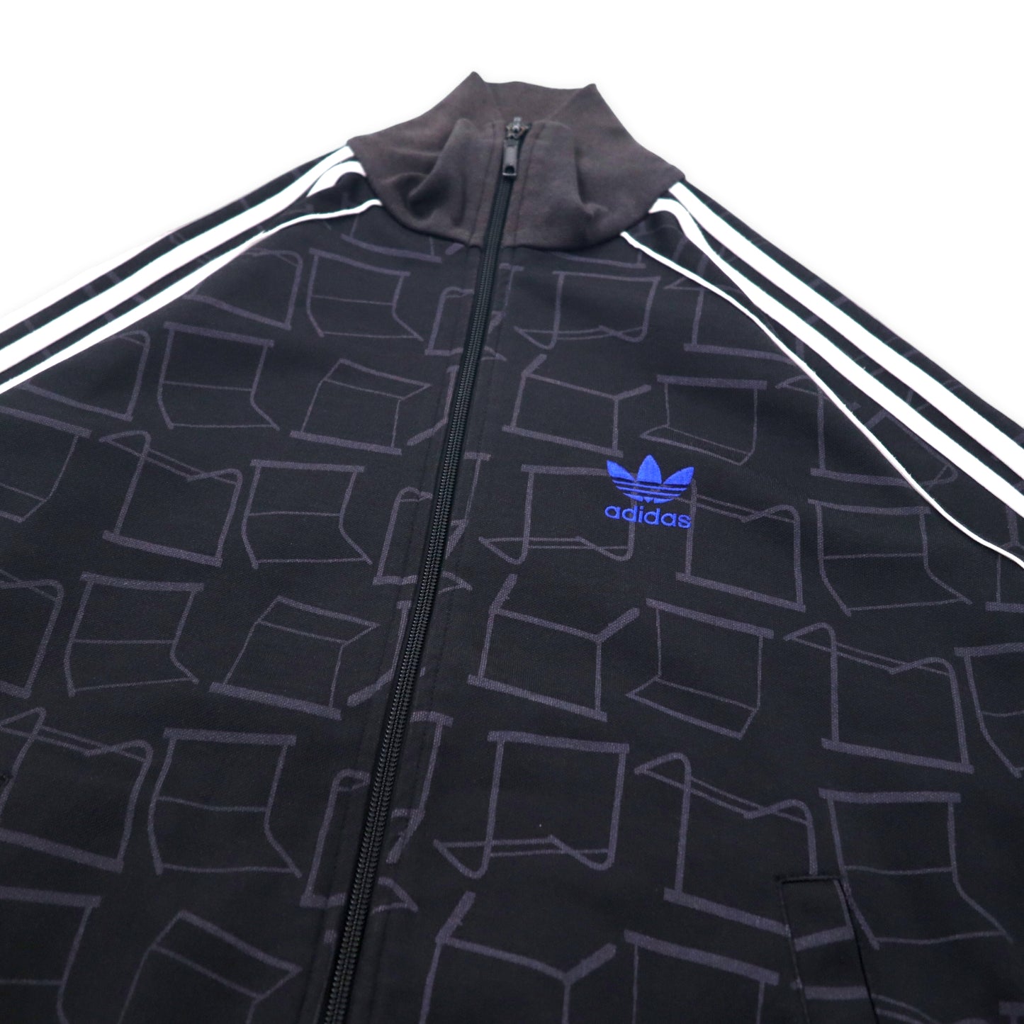 adidas originals 00's Track Jacket Jersey M Black Polyester USA Patch All Over Pattern 3 Stripes Trefoil Logo Embroidery