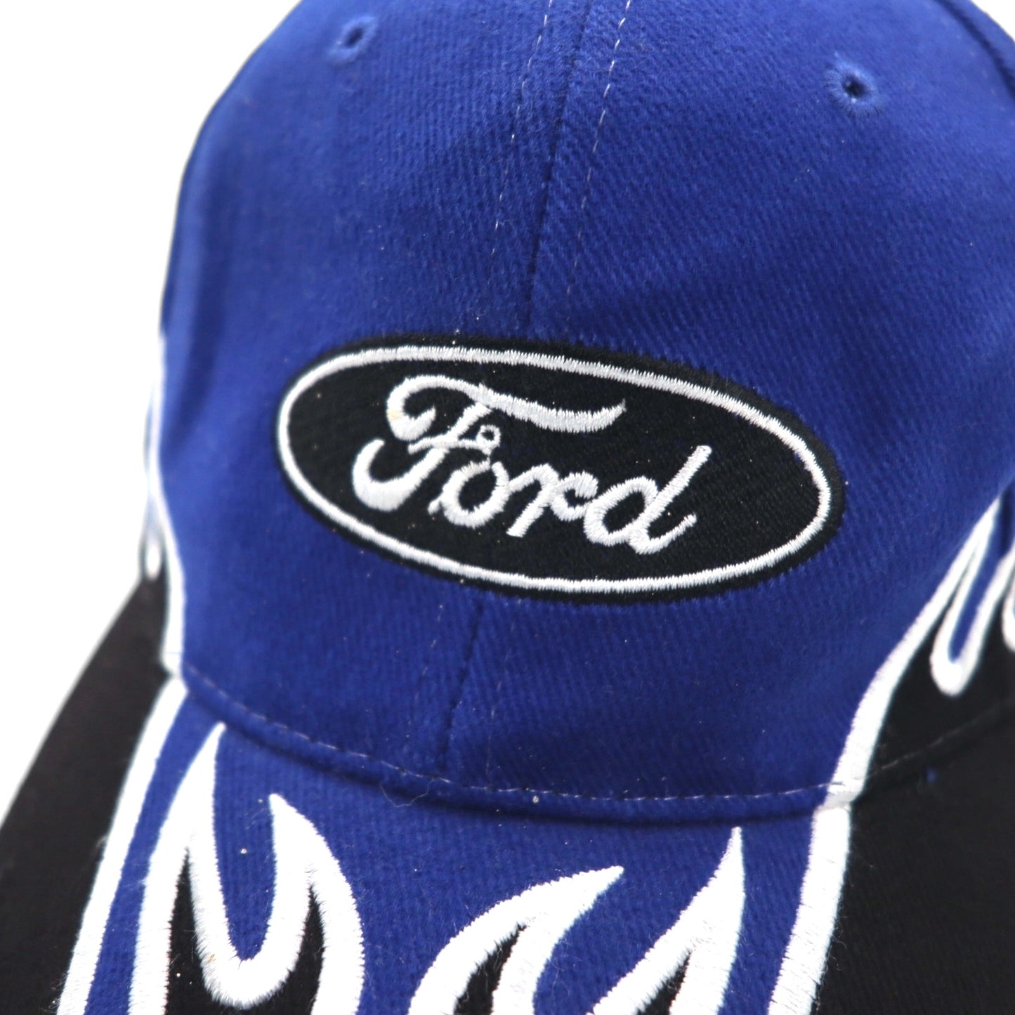 Ford 90年代 ファイヤーパターン 6パネルキャップ FREE ベルト ブルー ブラック レーシング