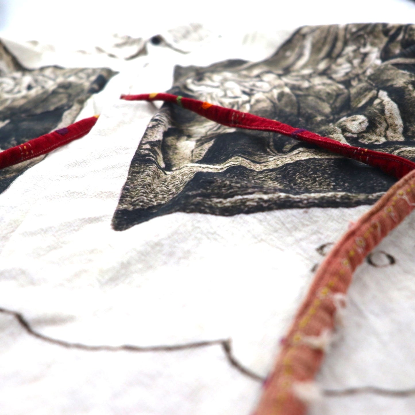 Leh 羽織 シャツ L ベージュ 総柄 インド綿 アート グラフィック 945