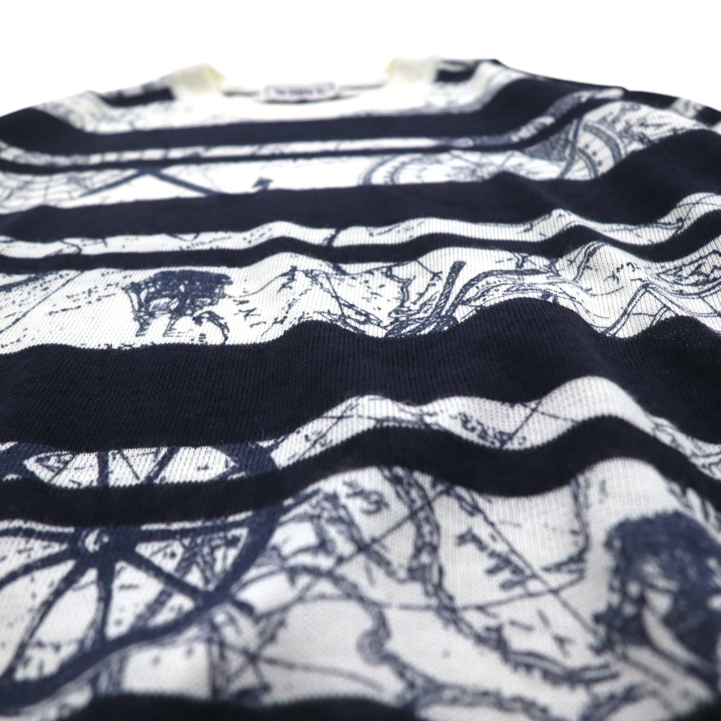 Vintage 90s Retro Striped Sweater WHIVY リネンニット セーター M ホワイト ボーダー 総柄 麻