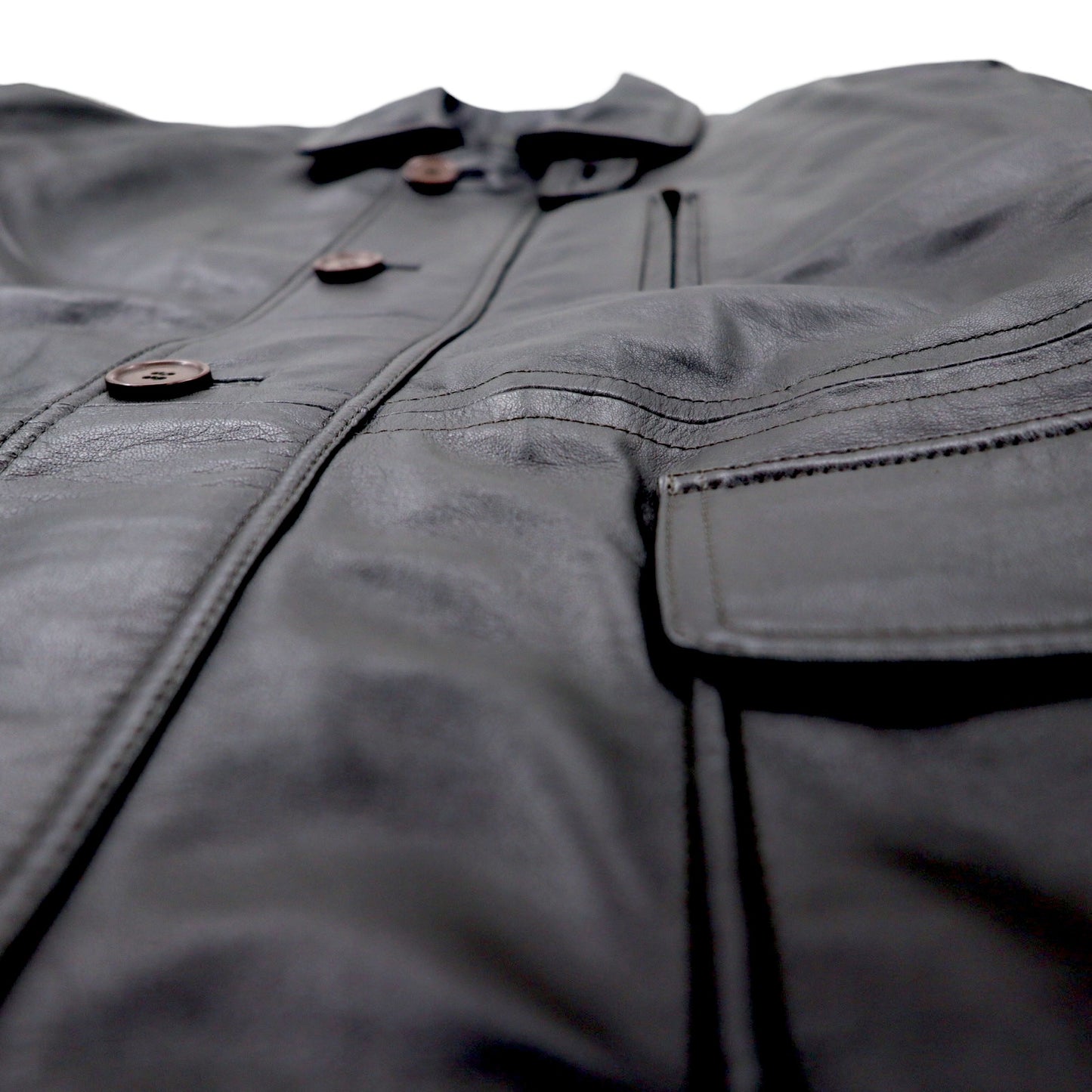 VINTAGE LEATHER COAT 90年代 ラムレザー カーコート M ブラウン 羊革 キルティングライナー ドローコード