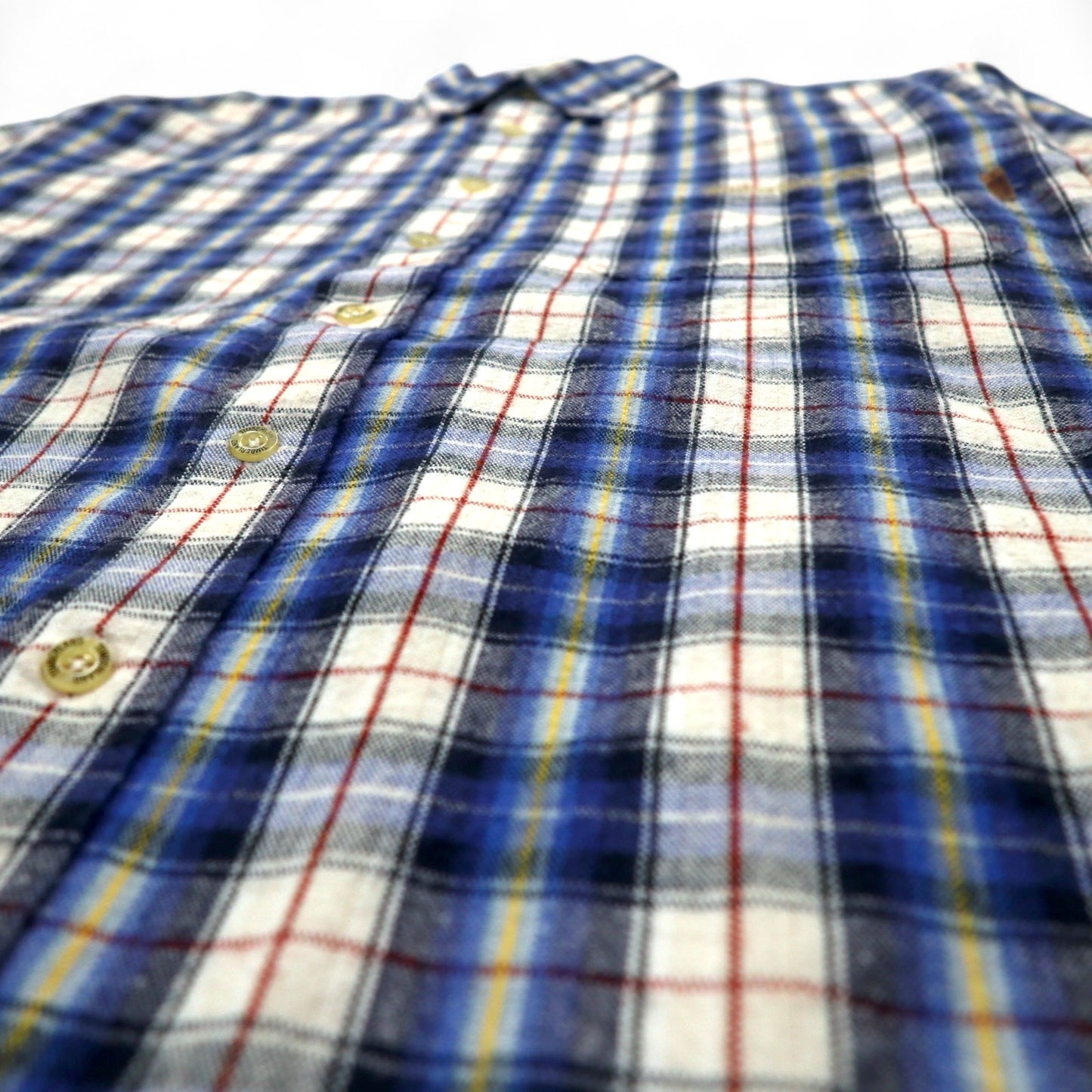 Timberland WEATHERGEAR ボタンダウンシャツ S ブルー チェック コットン ワンポイントロゴ刺繍