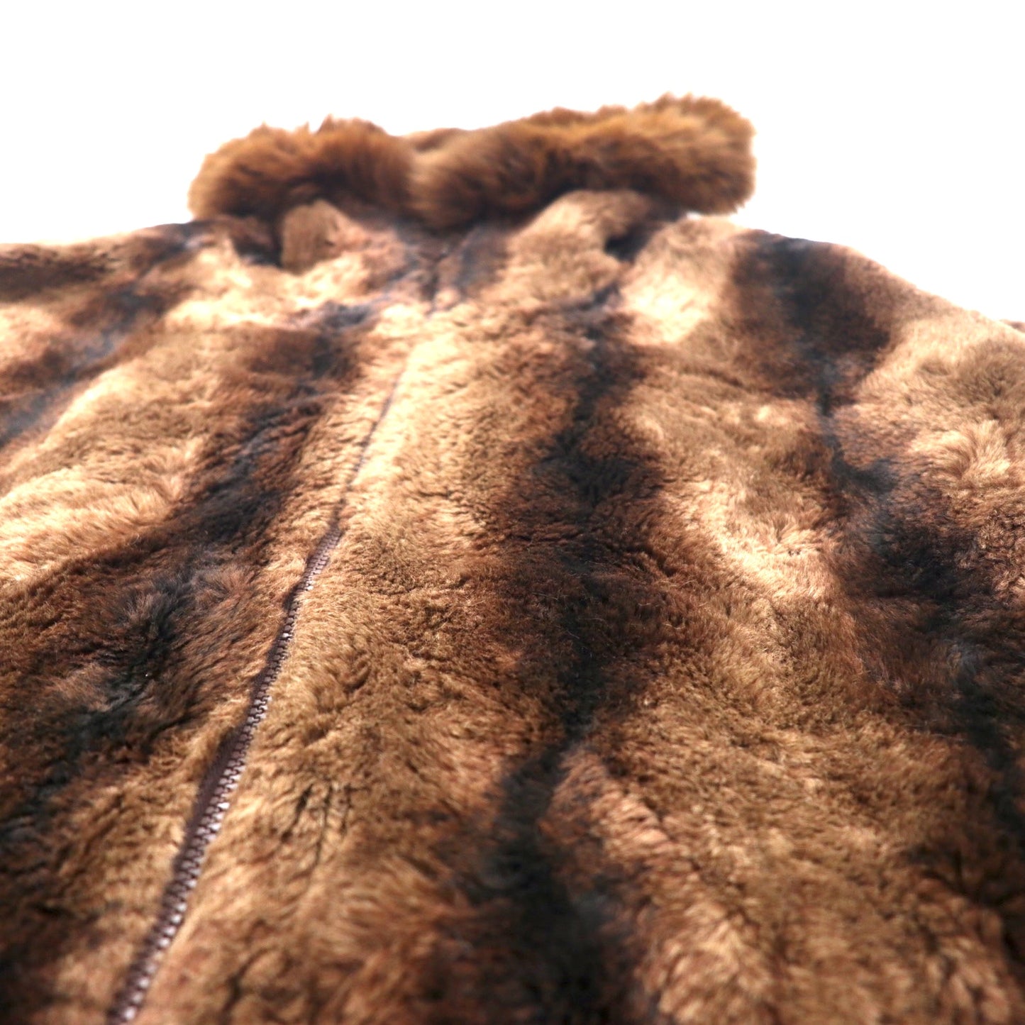 Made in USA GALLERY Faux Fur Parka L Brown Acrylic Stripe