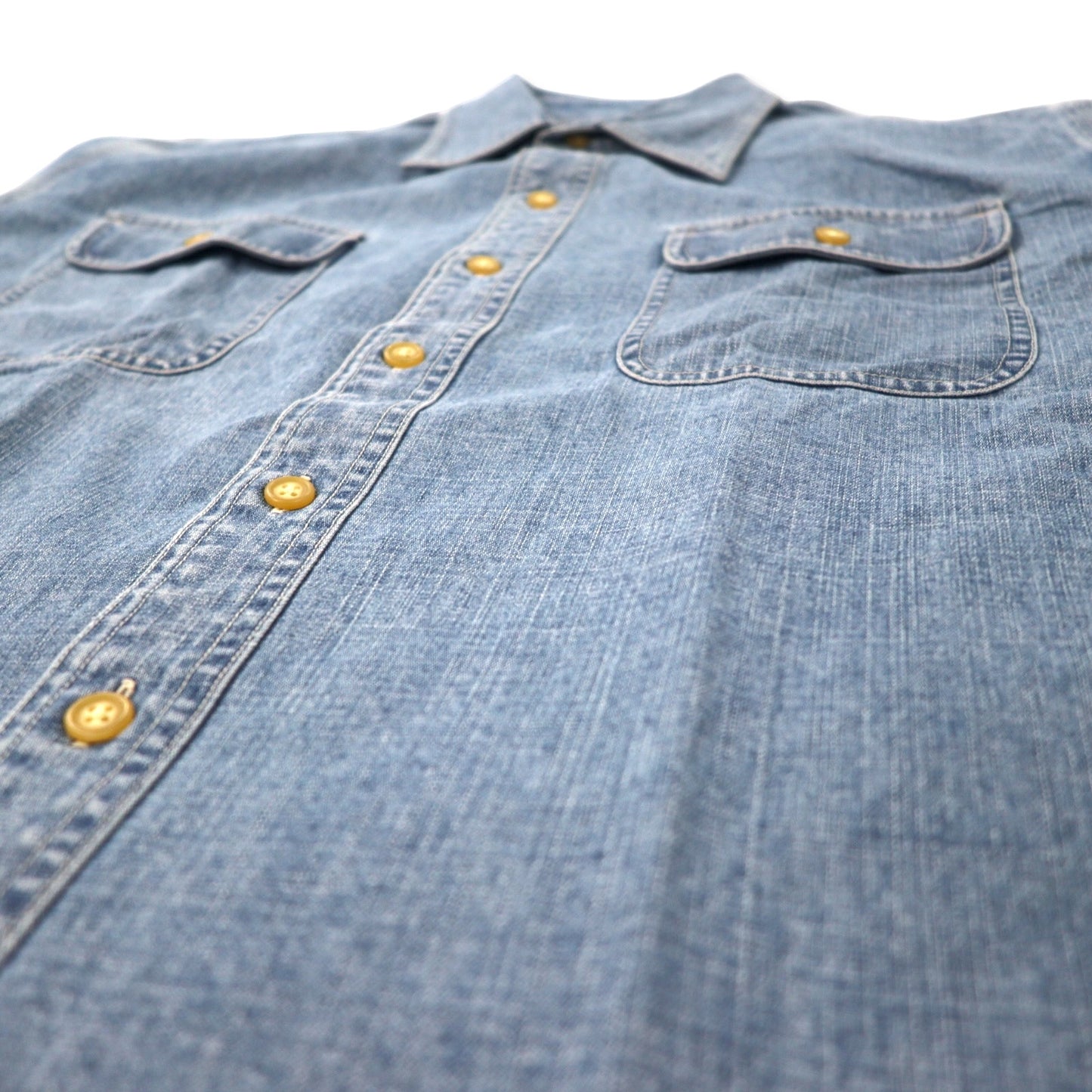 LANDS' END Denim Work Shirt L Blue Cotton Big Size