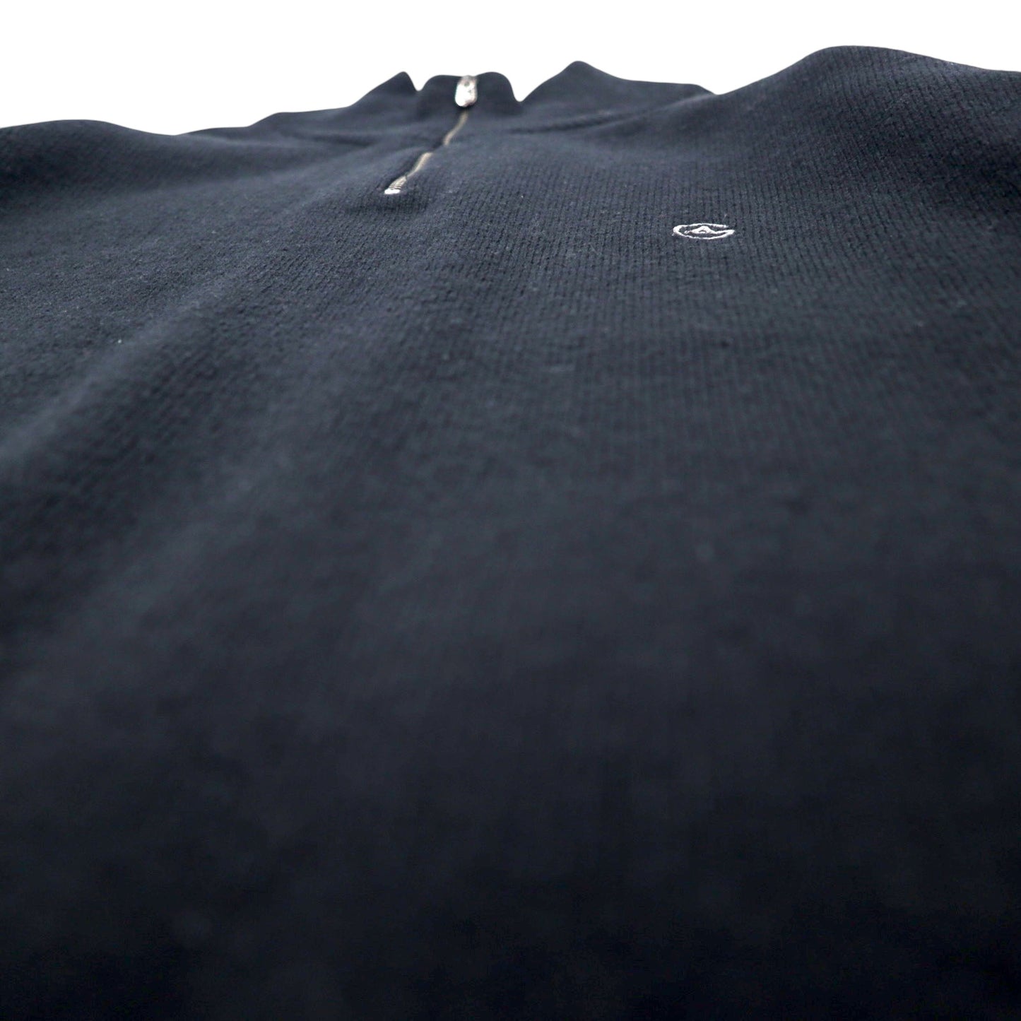 ARMANI COLLEZIONI スロバキア製 ハーフジップ ラムウール ニット セーター XL ブラック 羊毛 ワンポイントロゴ 刺繍