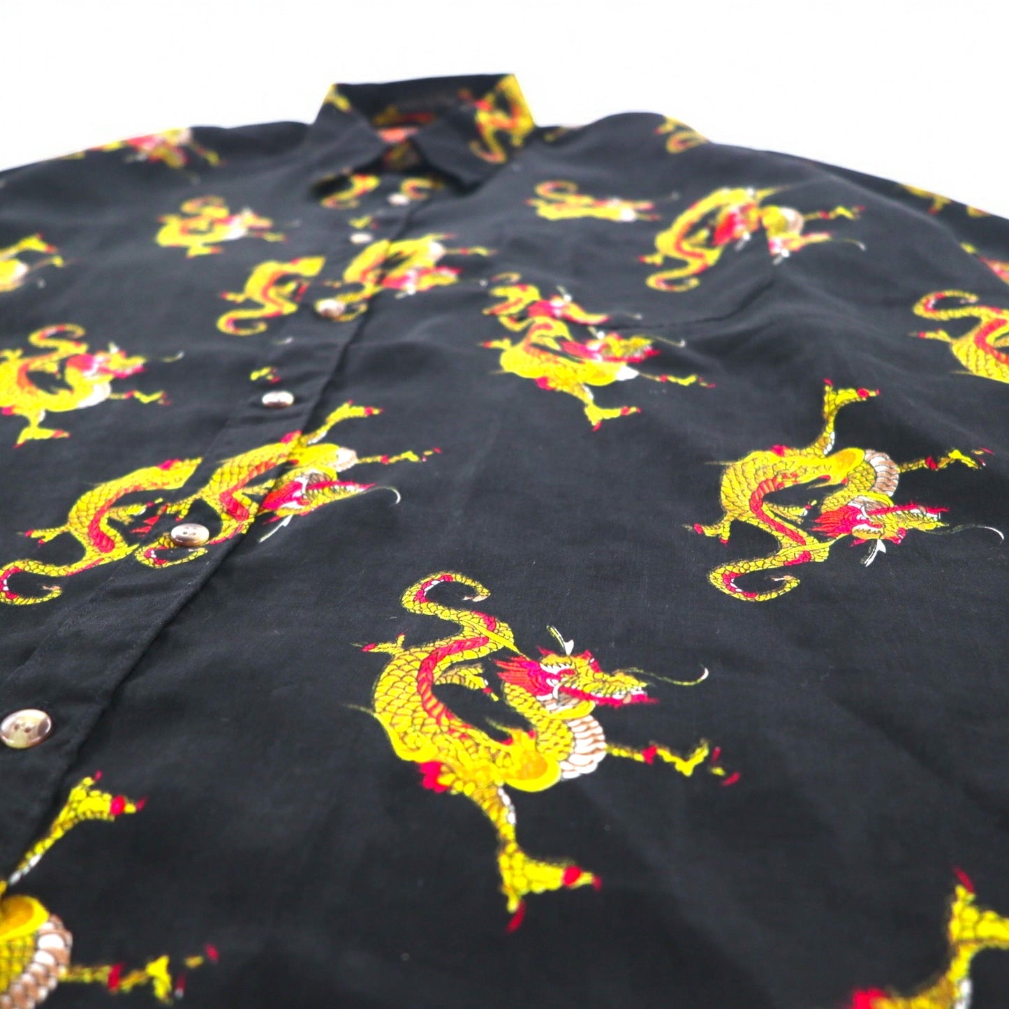 Vintage 90s China Dragon Patterned Shirt DAGACCI ポリシャツ XL ブラック 総柄 龍