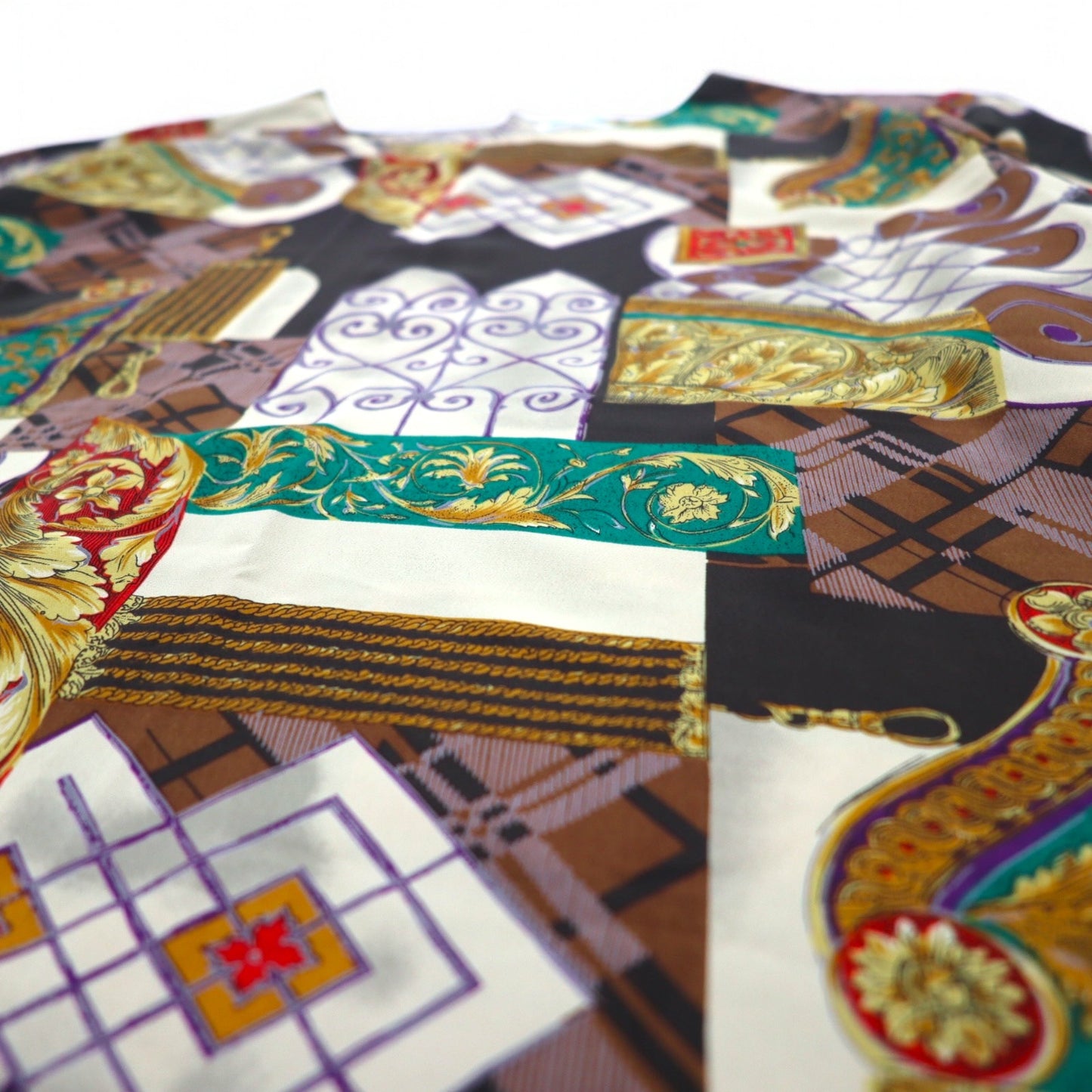 Vintage 90s Retro Patterned Blouse Moraure スカーフ柄 レトロ ブラウス XL マルチカラー ポリエステル