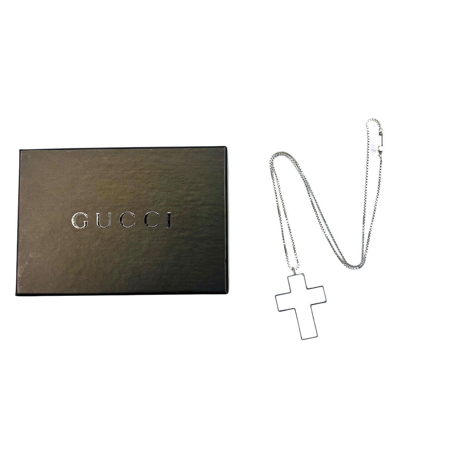 GUCCI Made in Italy Open Cross Necklace Pendant Silver SV925 Cross 3D Cross