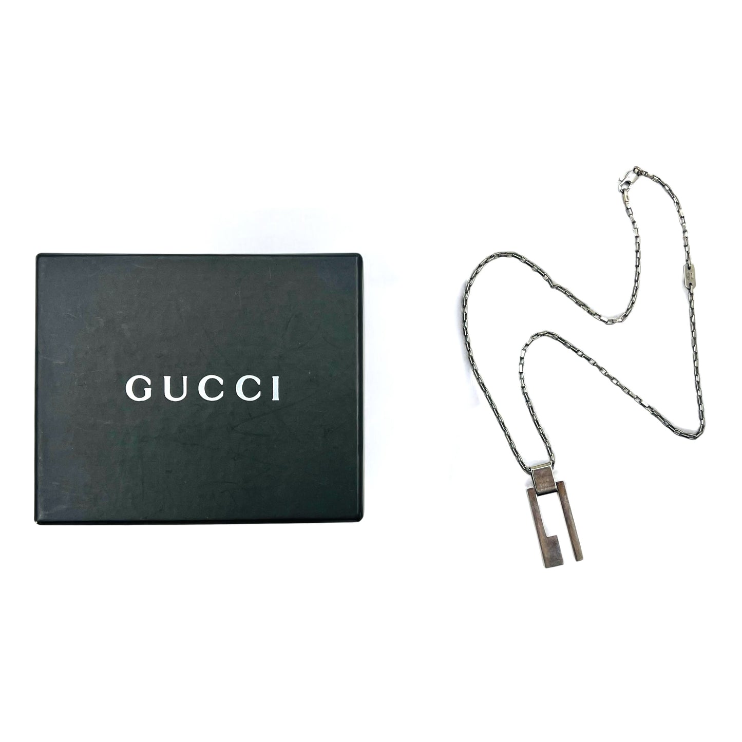 GUCCI Made in Italy G Plate Necklace Pendant Silver SV925
