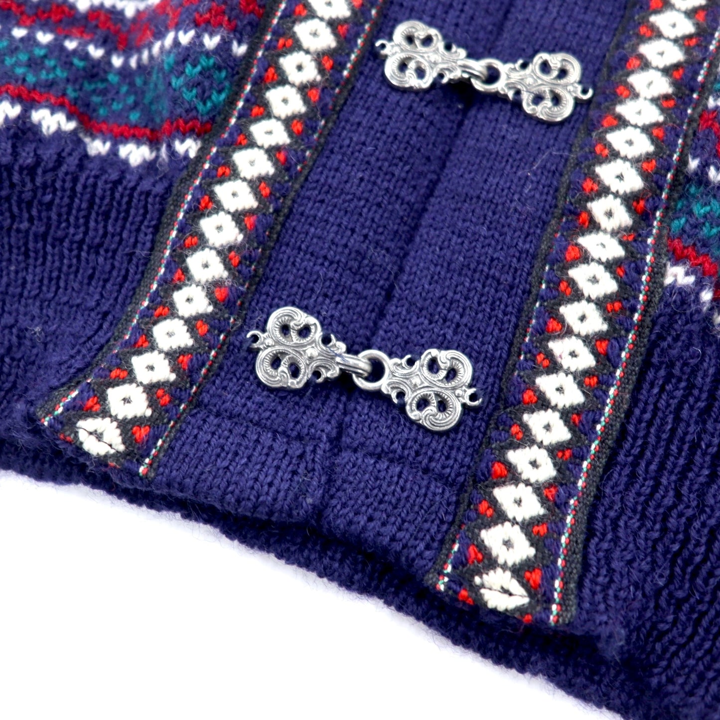 FJORD Norwegian Tyrolean knit cardigan L Navy wool Nordic pattern