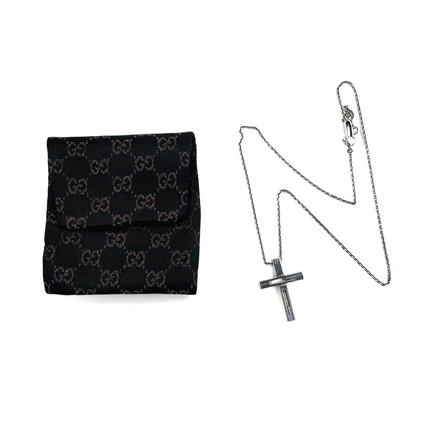 GUCCI Made in Italy Cutout G Cross Necklace Pendant Silver SV925