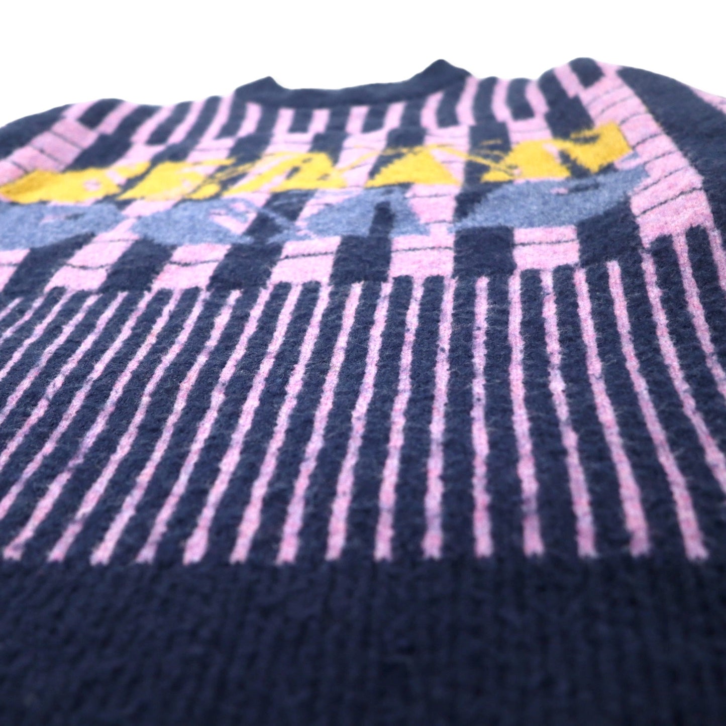 BRAIN DEAD Logo Motif Mock Neck Knit Sweater L Purple Navy Multi-Stripe Acrylic VARIED STRIPE MOCK NECK SWEATER