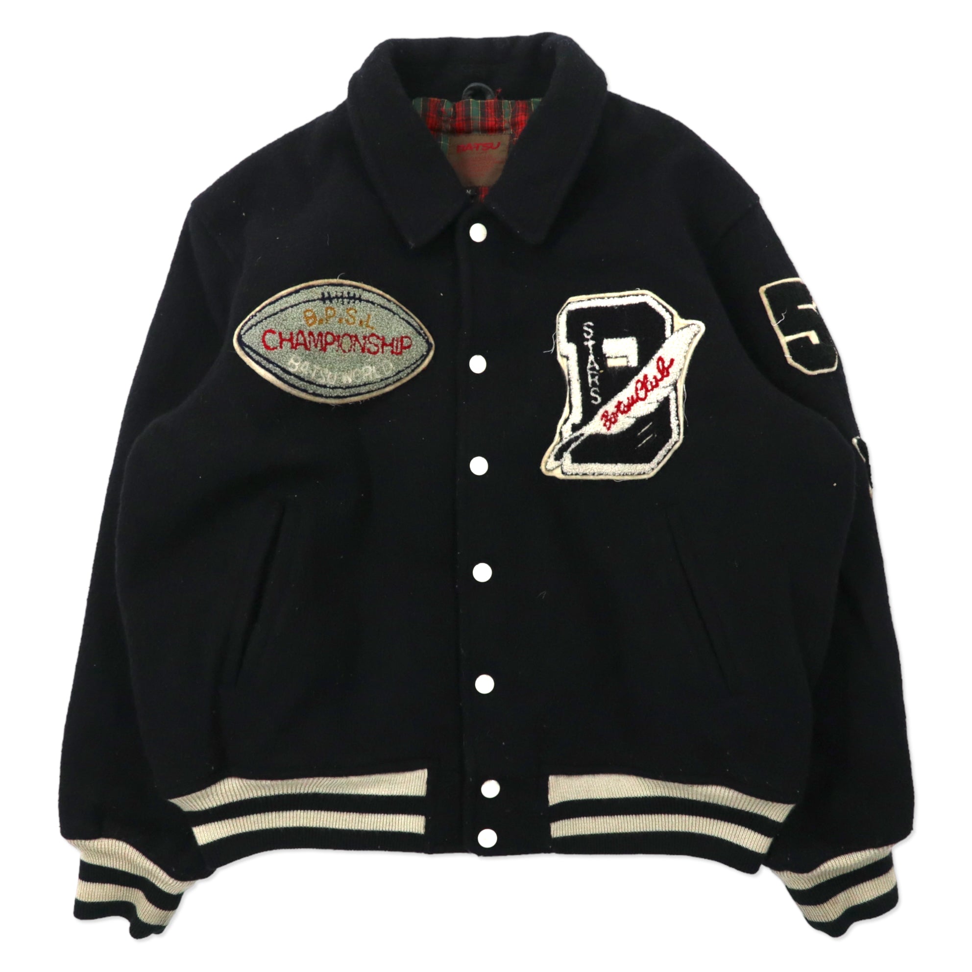 BA-TSU 90's Varsity Jacket M Black Wool Patch Japan Made – 日本然