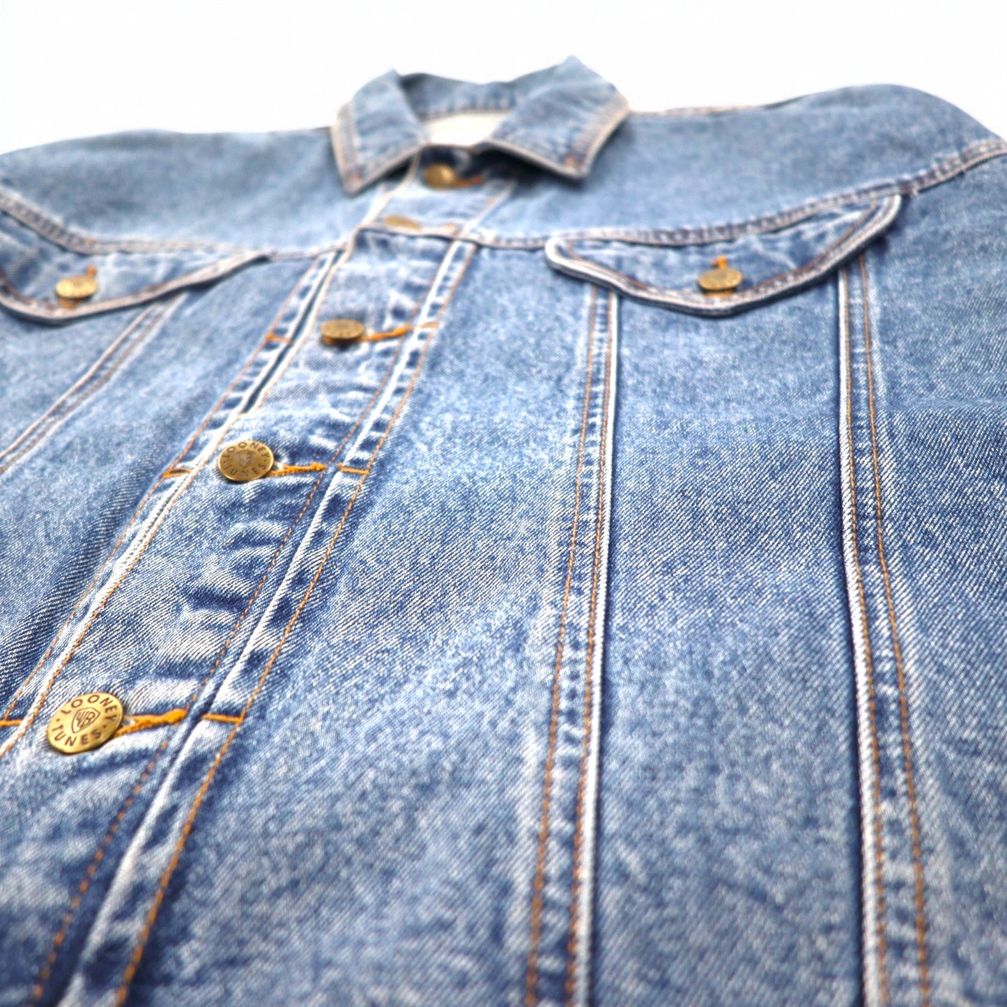 90s Warner Bros. Looney Tunes Character Embroidered Denim Jacket, G-Jean, M, Indigo, Blue, Cotton