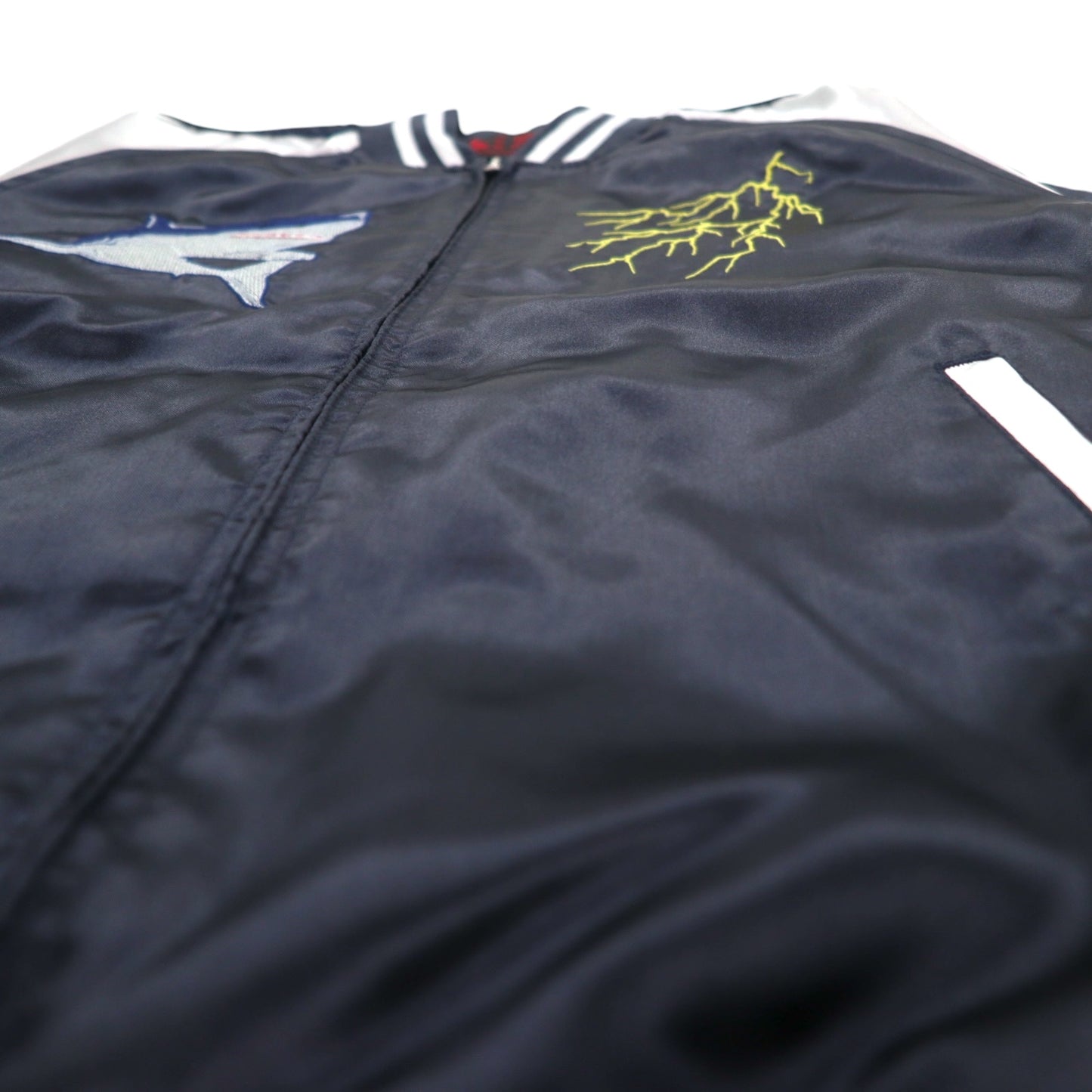 一心如鏡 スカジャン L ブラック シルバー ポリエステル サメ 龍 刺繍 53103