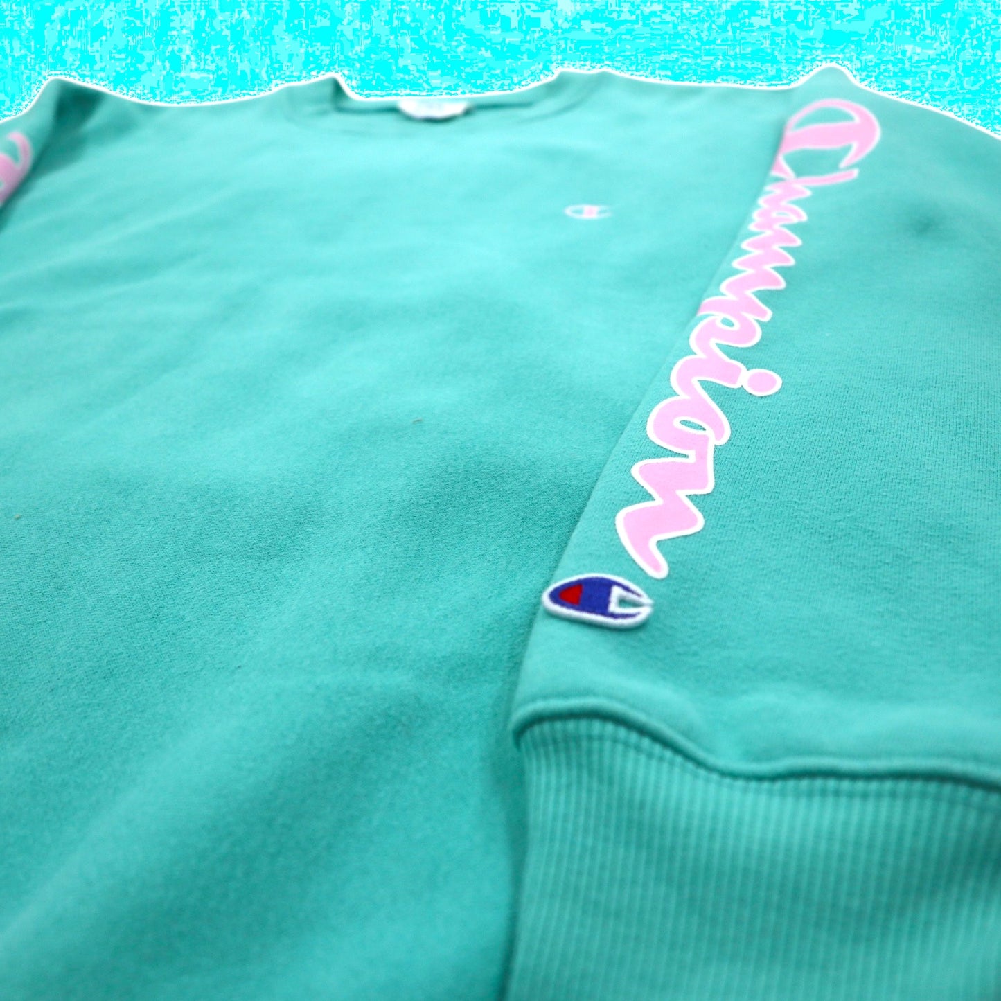 Champion リバースウィーブ REVERSE WEAVE スウェット M グリーン 裏起毛 青単タグ 復刻 袖プリント ホンジュラス製