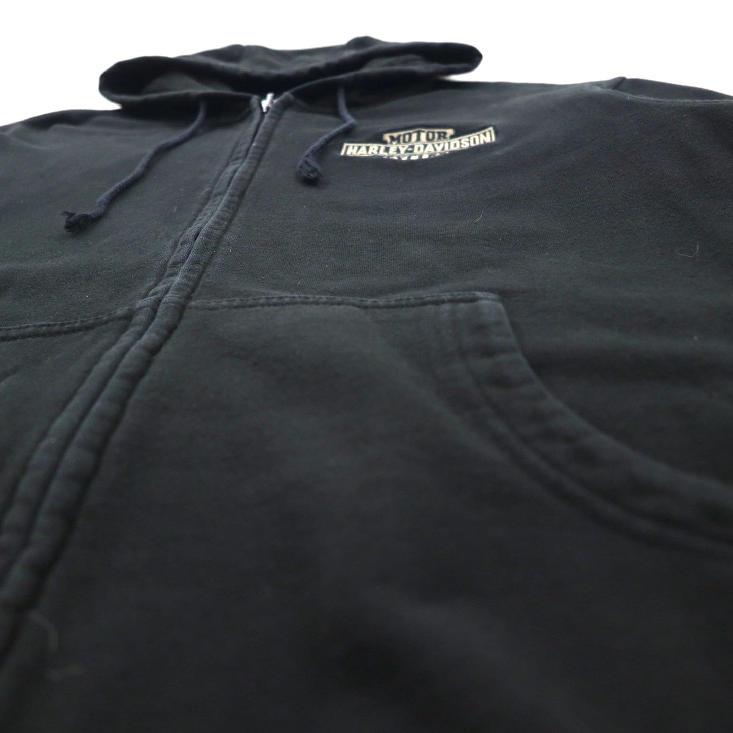 HARLEY DAVIDSON ジップパーカー XL ブラック 短丈 ワンポイントロゴ 刺繍 オーバーサイズ