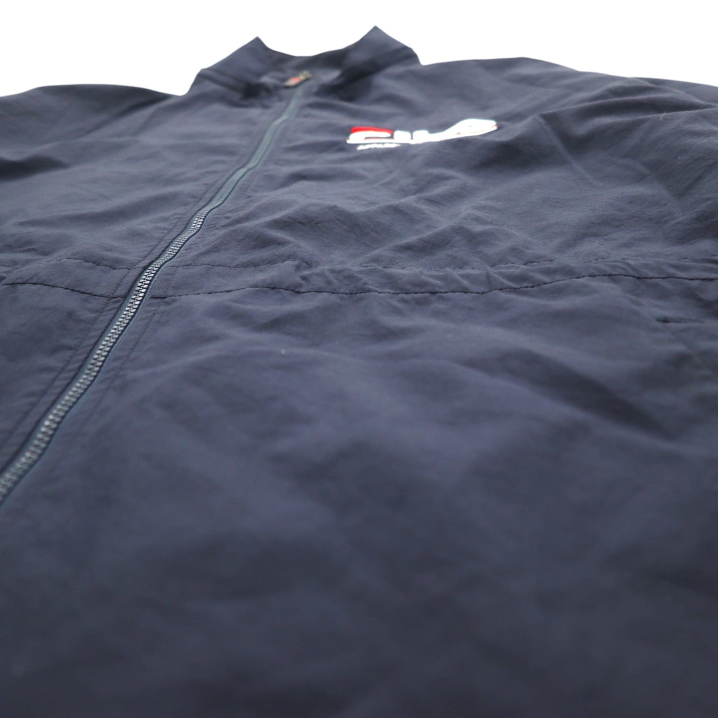 FILA 90s nylon parka, XL, navy, mesh liner, detachable hood, drawcord