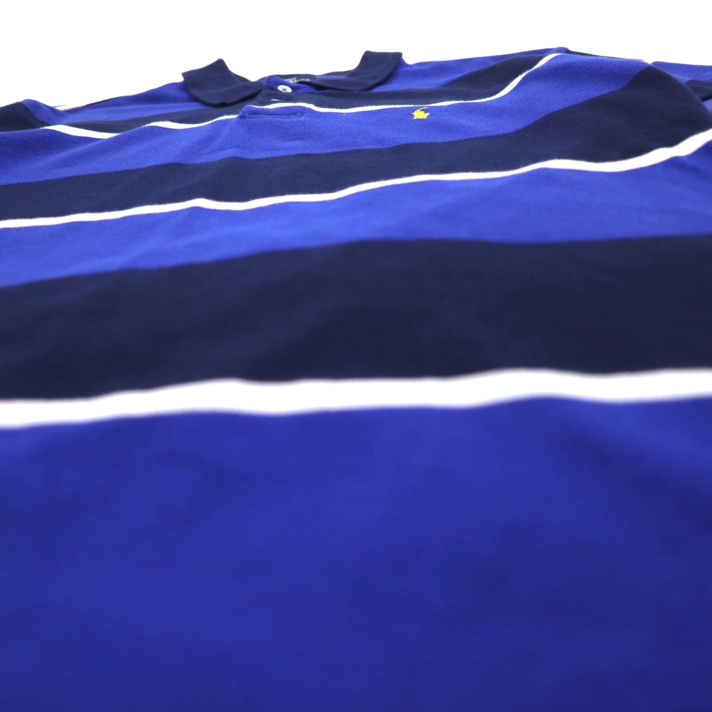 Polo by Ralph Lauren 90s Striped Polo Shirt, Medium, Navy, Blue, Pique, Small Pony Embroidery, Made in Peru