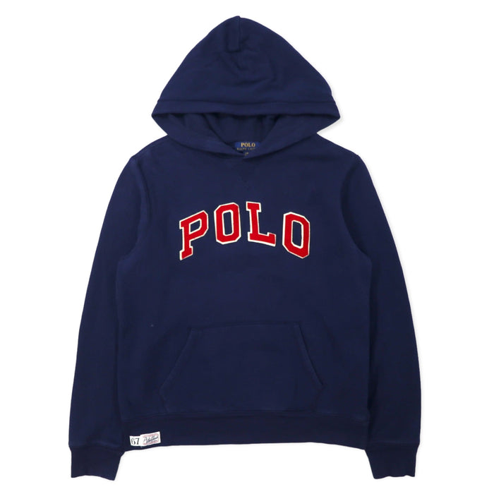 POLO RALPH LAUREN Logo Embroidered Pullover Hoodie L Navy Cotton Fleece Lining