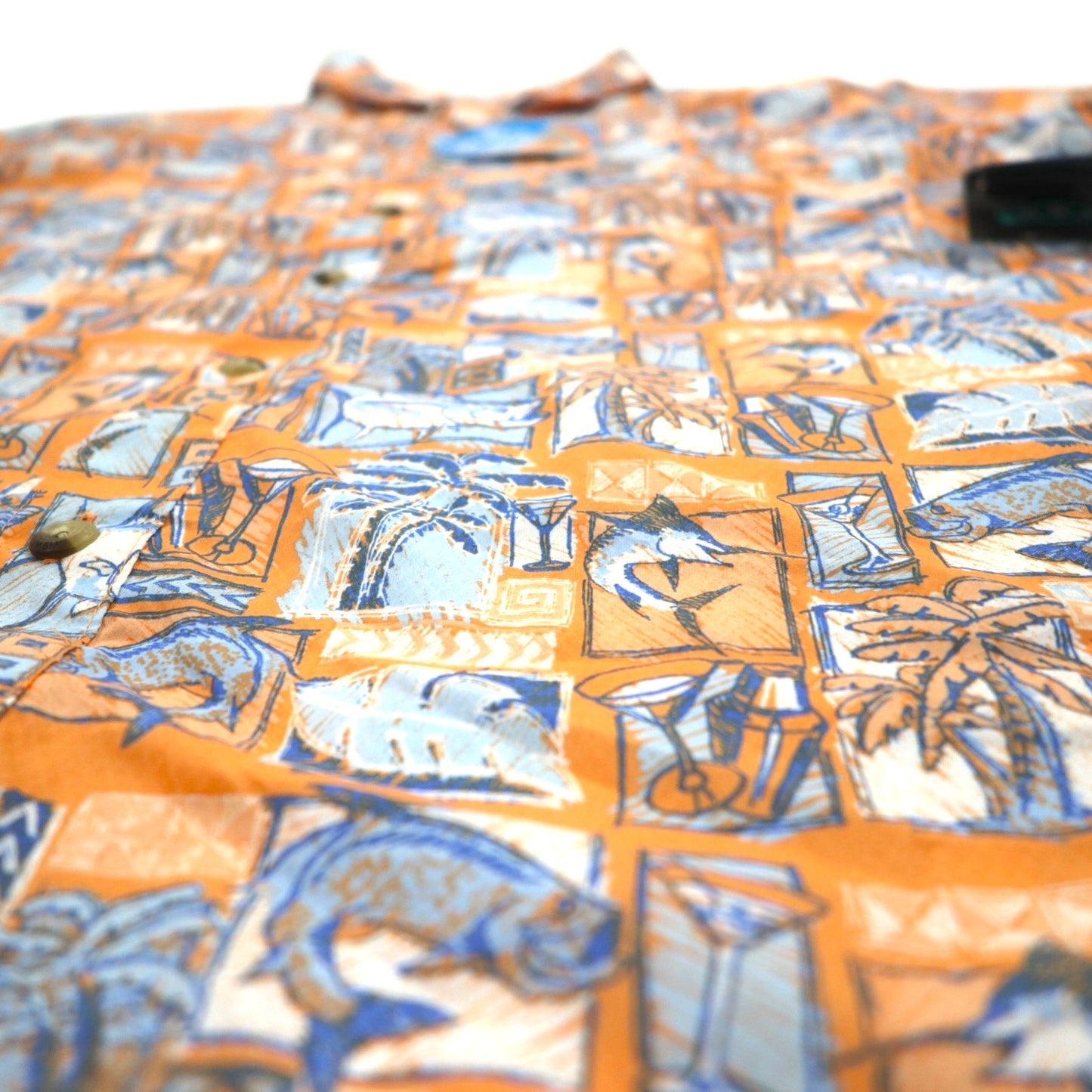 Columbia PFG UV Protection Aloha Shirt, Short Sleeve Button Down Shirt, XL, Orange, All-over Pattern, OMNI-SHADE, Mesh Liner, Unused