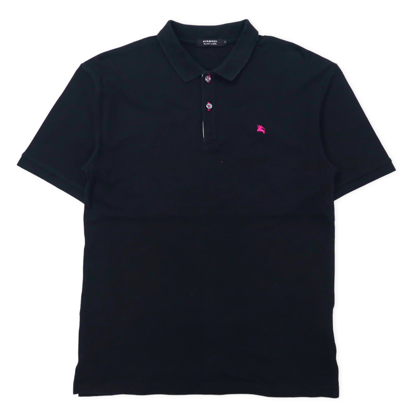 BURBERRY BLACK LABEL Polo Shirt 3 Black Cotton One Point Logo 