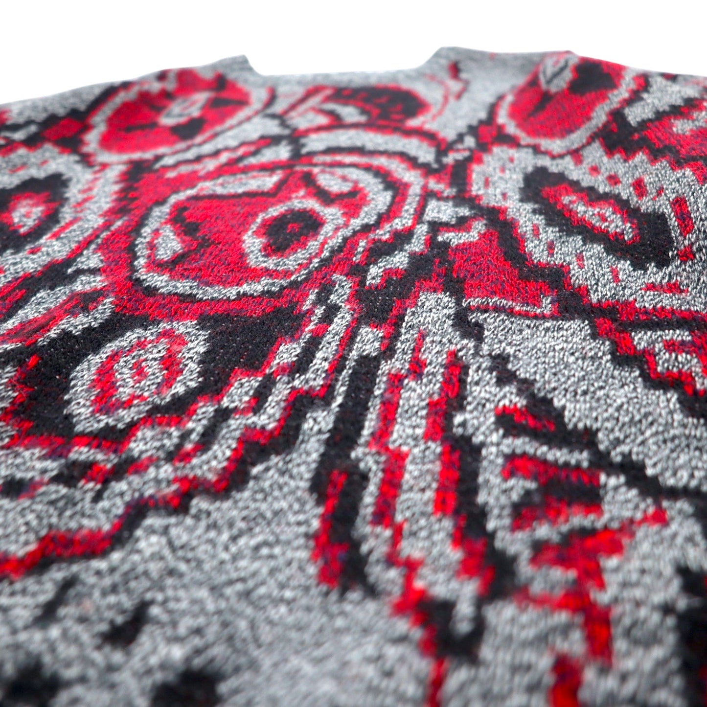 USA製 90年代 Le TIGRE 総柄 アクリルニット セーター XXL グレー レッド
