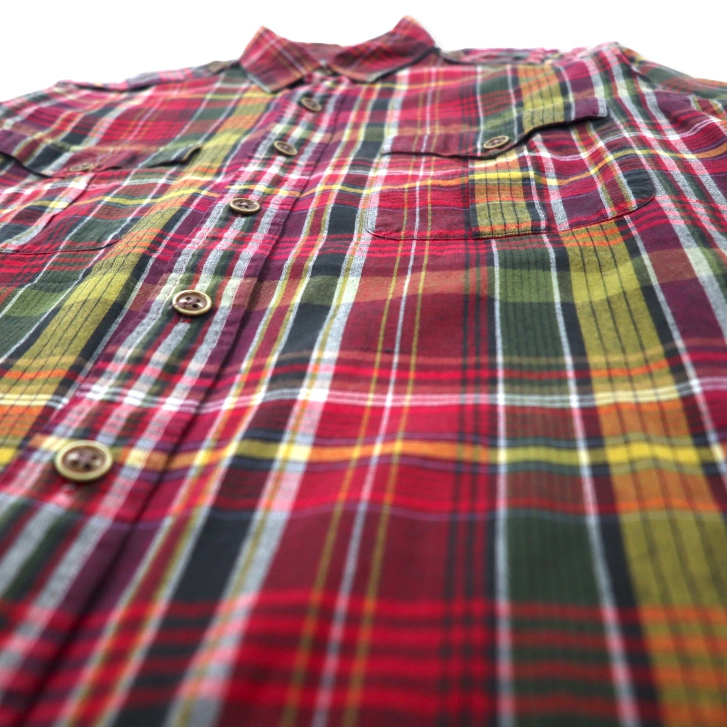 Polo by Ralph Lauren Military Shirt M Red Check Cotton Epaulette TRIM MILITARY